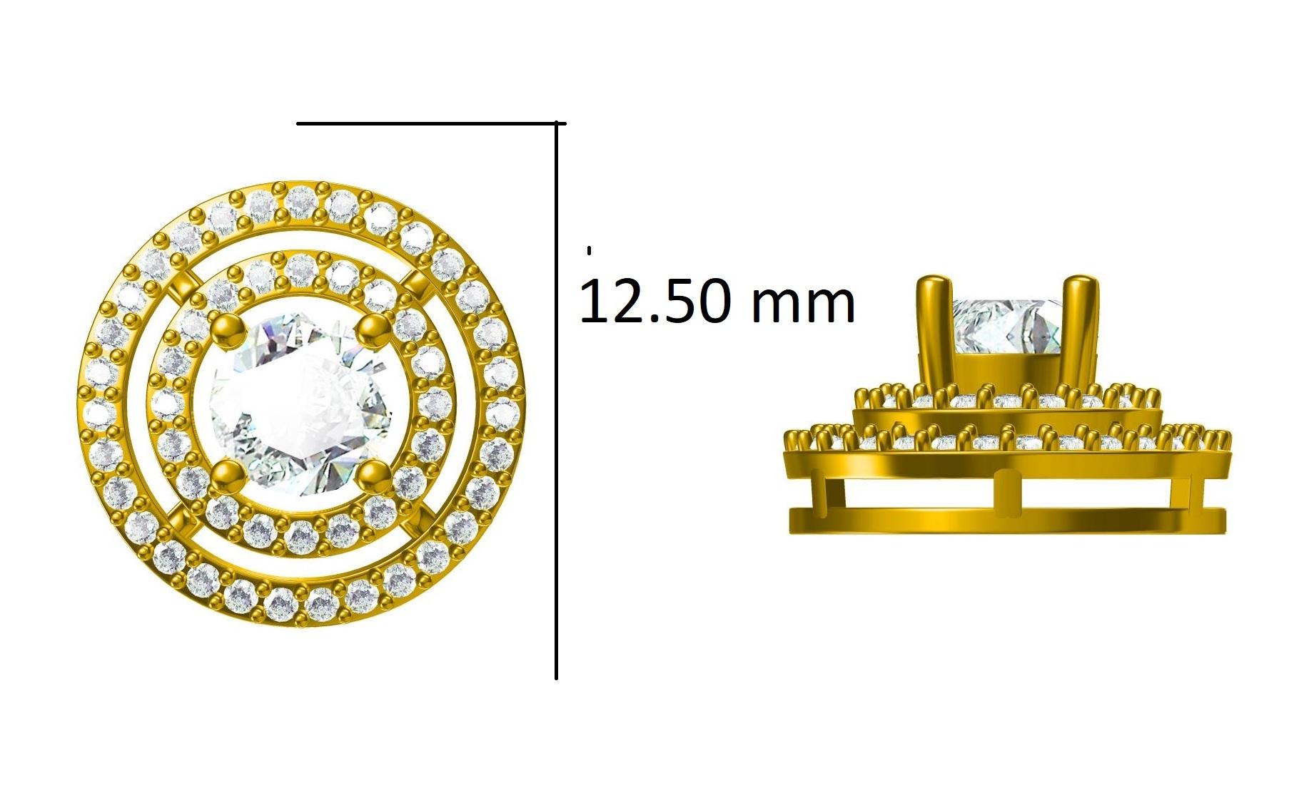 Boucles d'oreilles solitaire double halo en or massif 14K (certifié) en vente 2