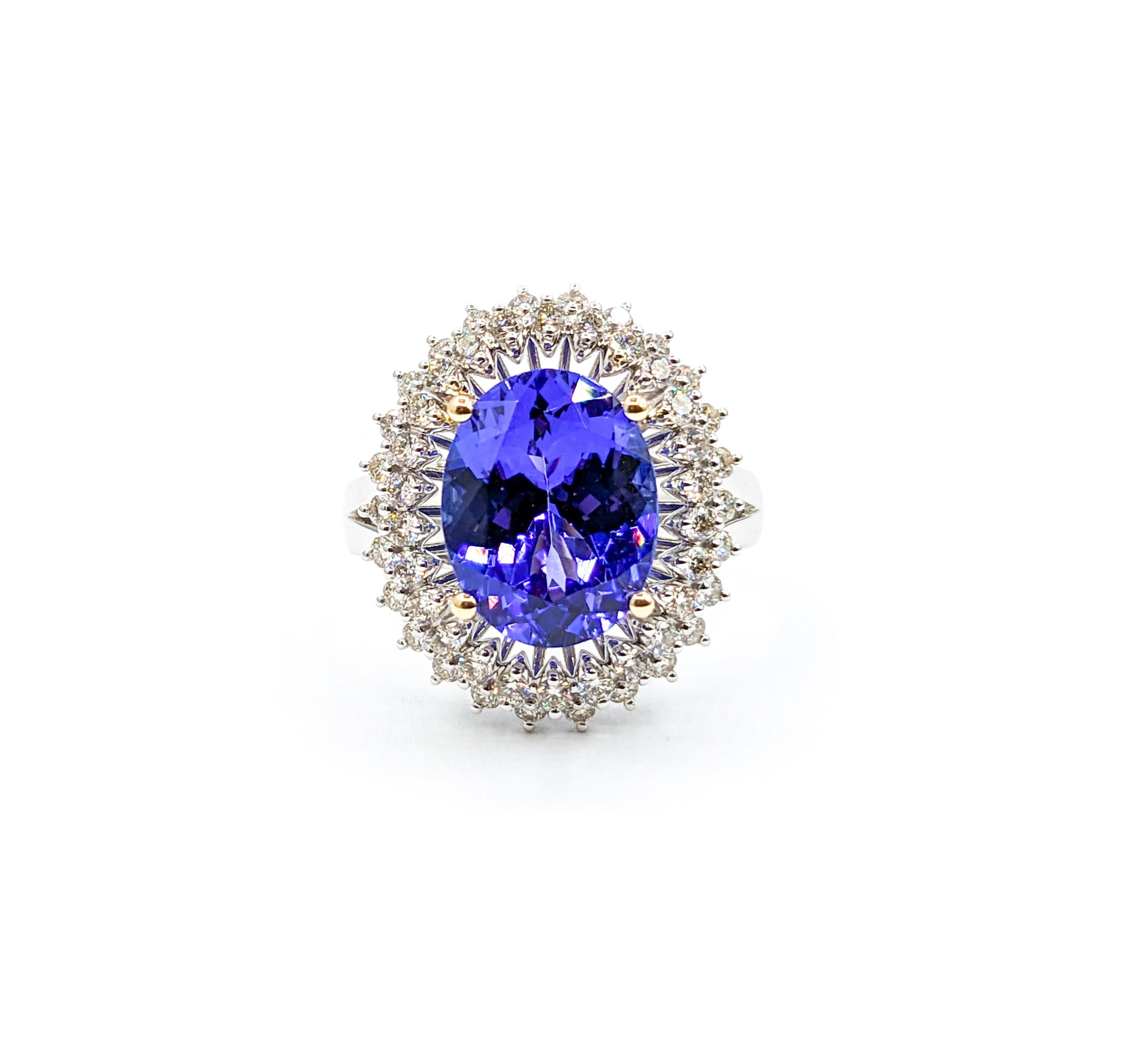 Double Halo Tanzanite & Diamond Cocktail Ring For Sale 4
