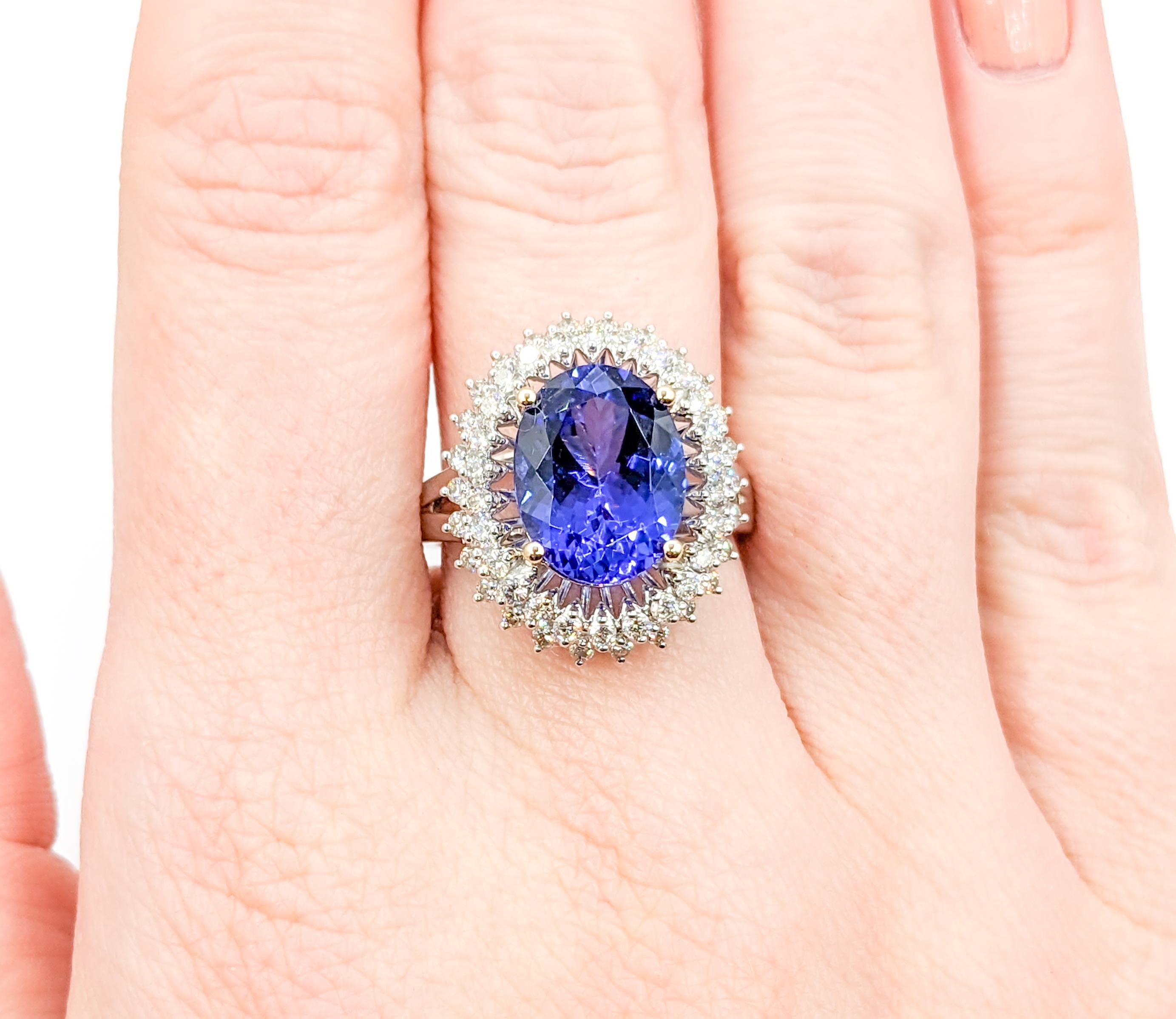 Oval Cut Double Halo Tanzanite & Diamond Cocktail Ring For Sale