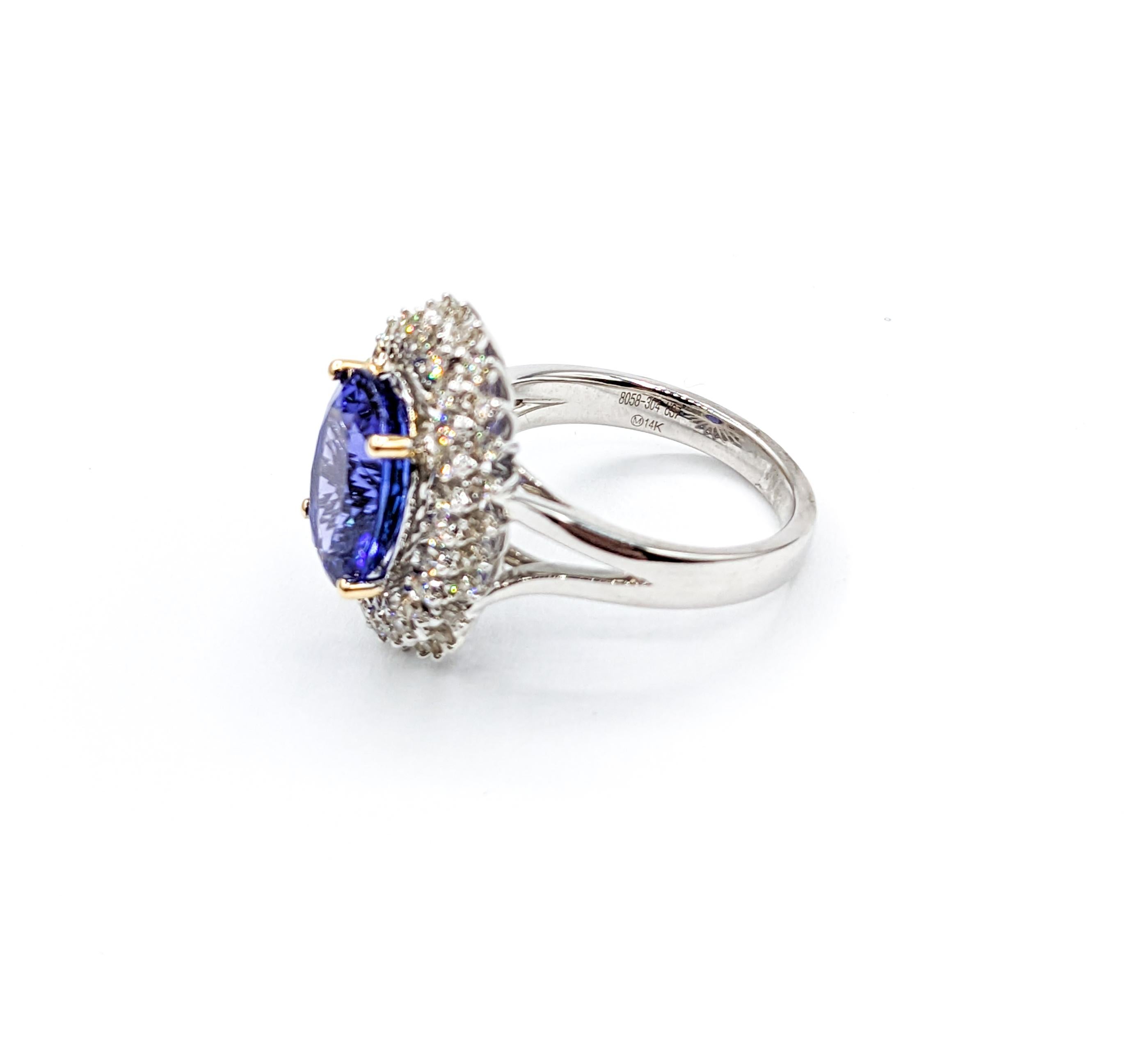 Double Halo Tanzanite & Diamond Cocktail Ring For Sale 2