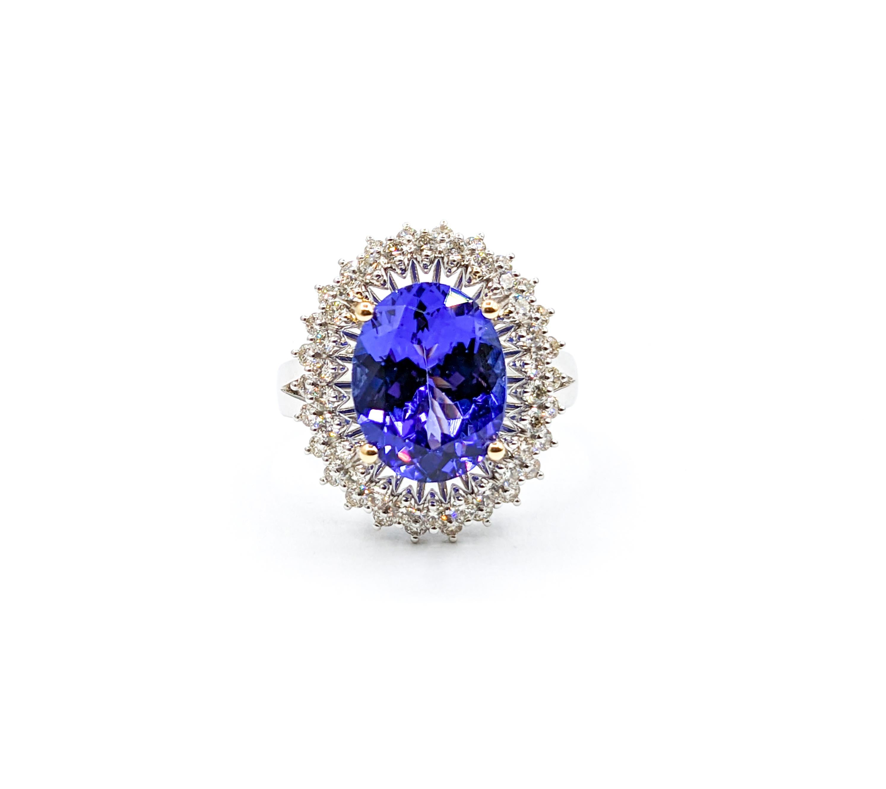 Double Halo Tanzanite & Diamond Cocktail Ring For Sale 3