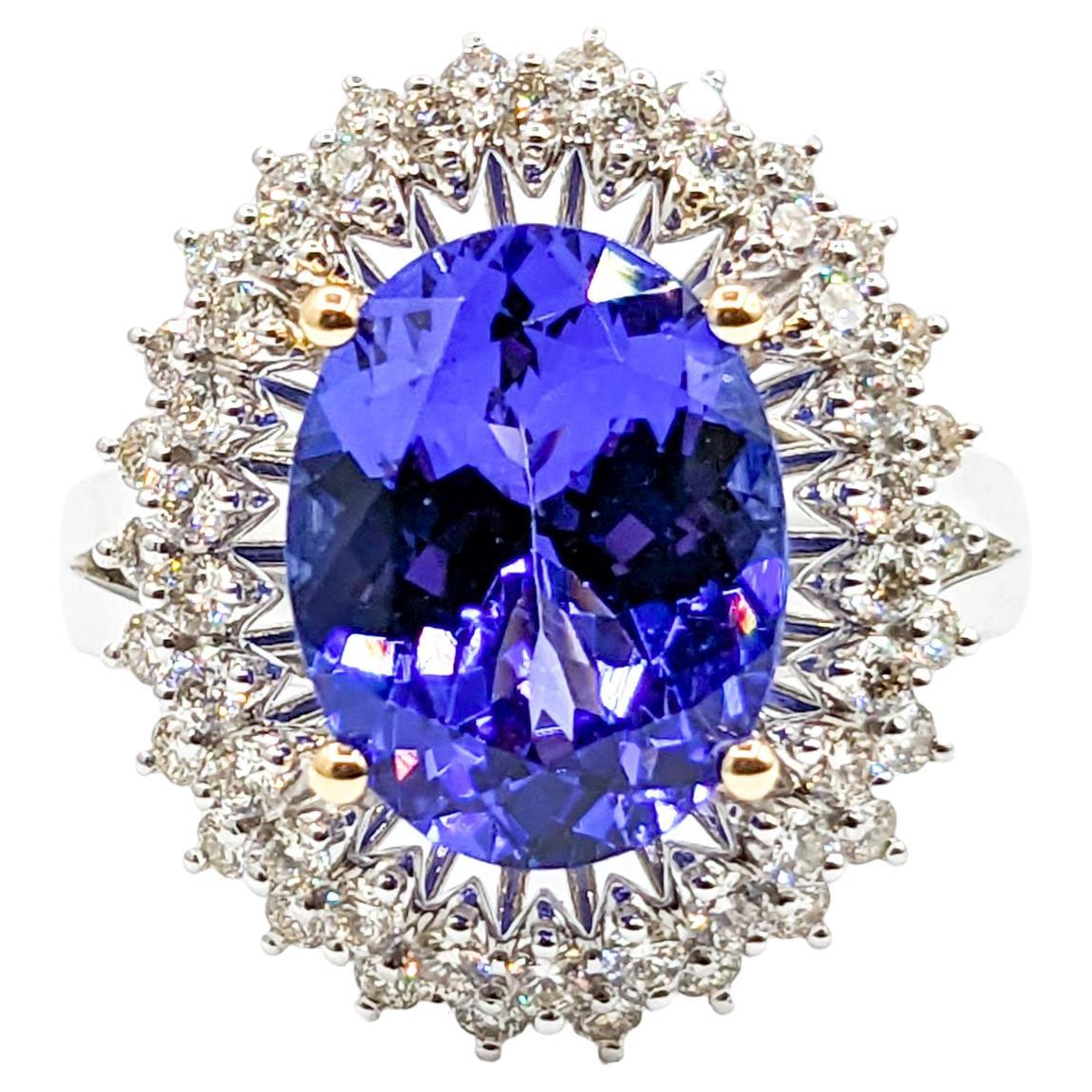Double Halo Tanzanite & Diamond Cocktail Ring For Sale