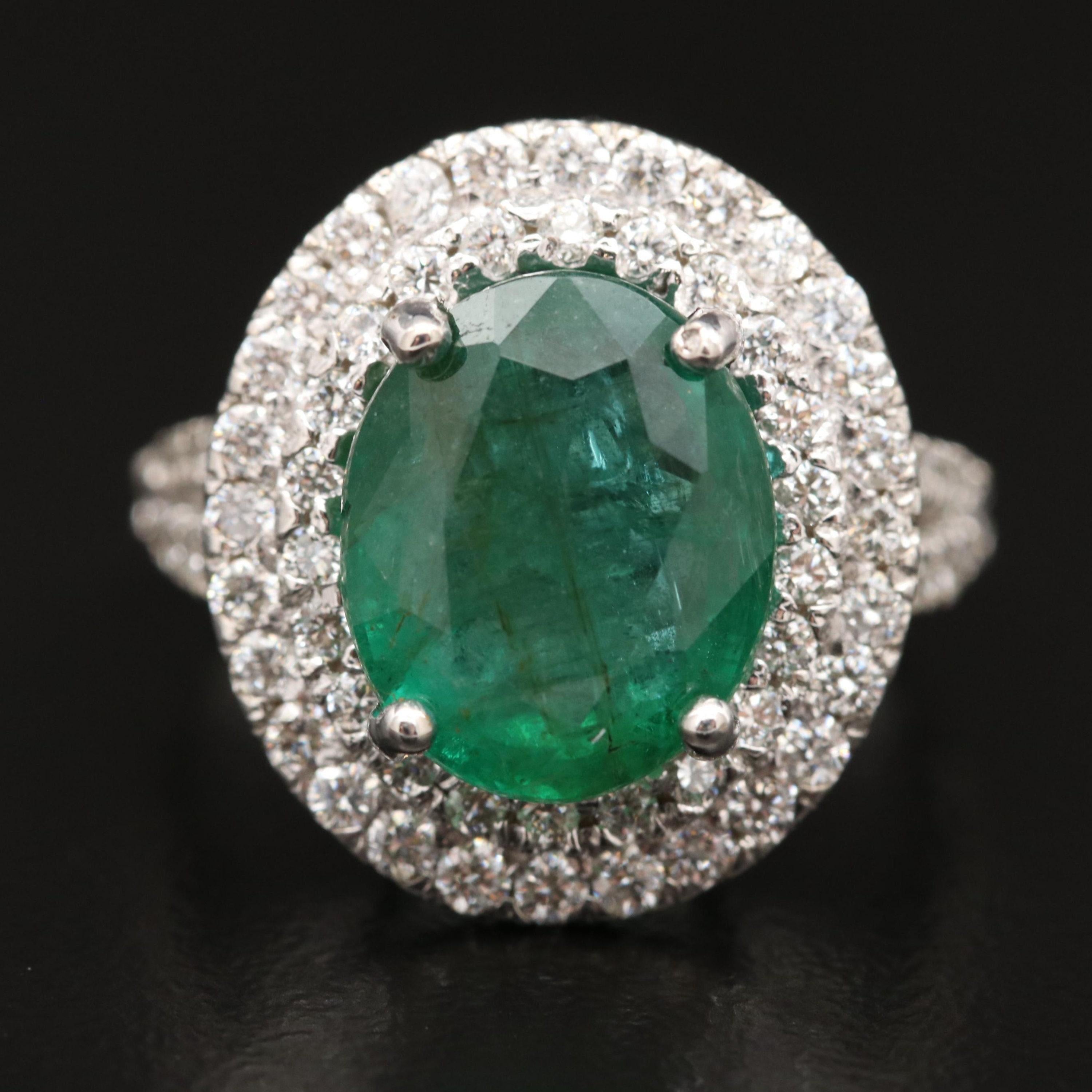Im Angebot: 18 Karat Gold 3,5 Karat natürlicher Smaragd Diamant Art Deco Verlobungsring () 2