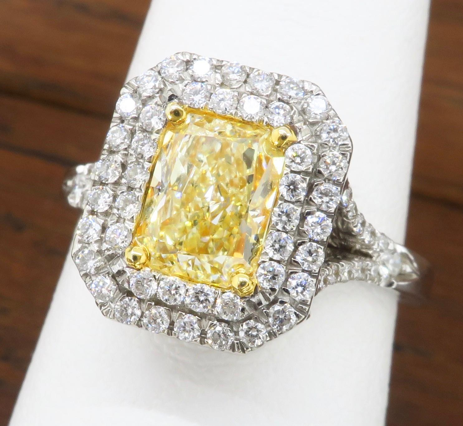 Double Halo Yellow Diamond Engagement Ring 6