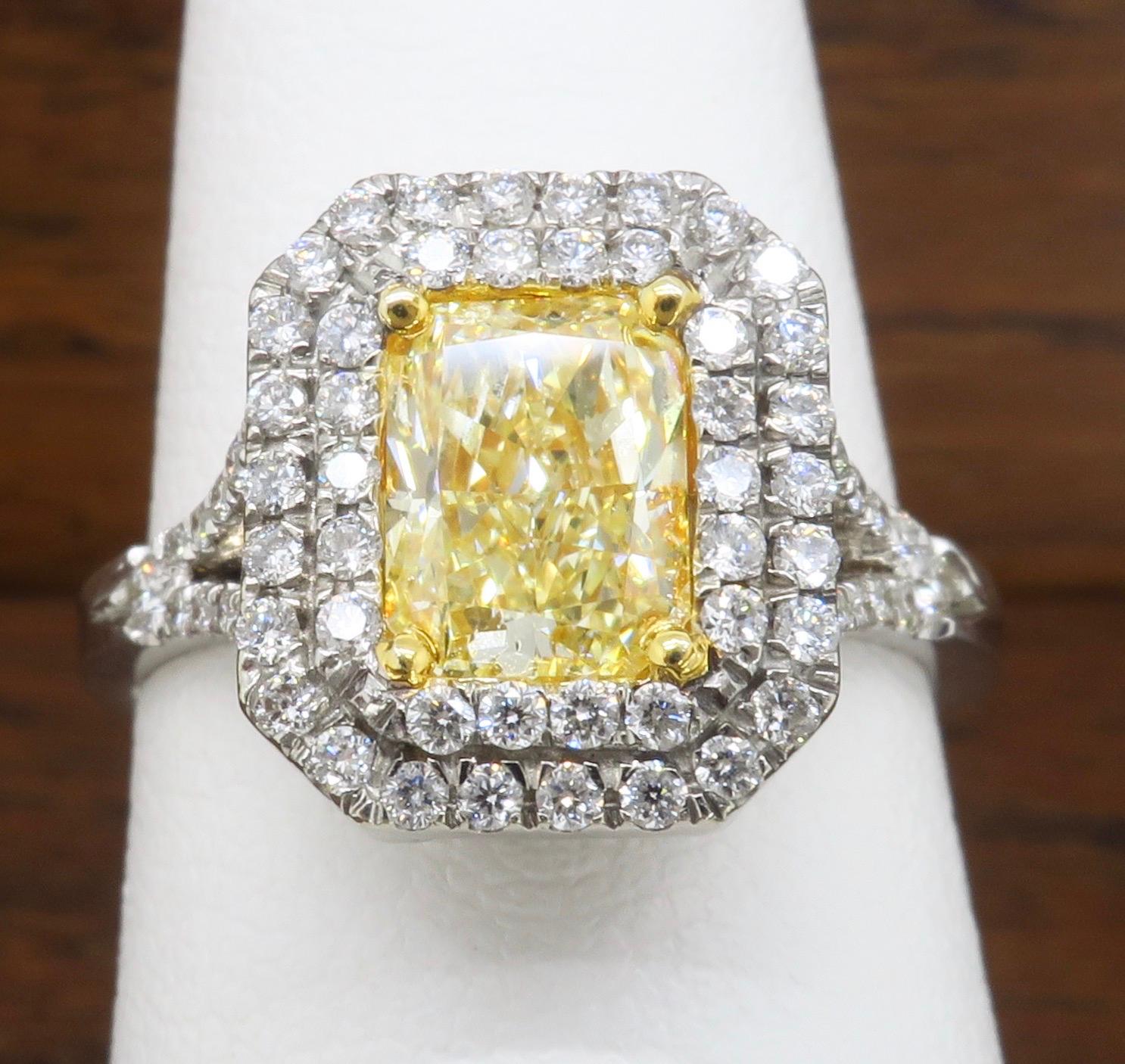 Double Halo Yellow Diamond Engagement Ring 7