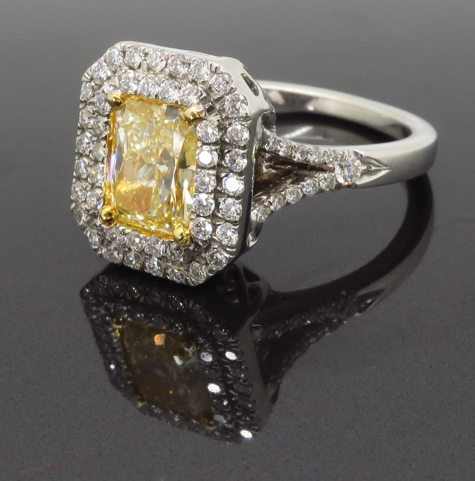 Radiant Cut Double Halo Yellow Diamond Engagement Ring