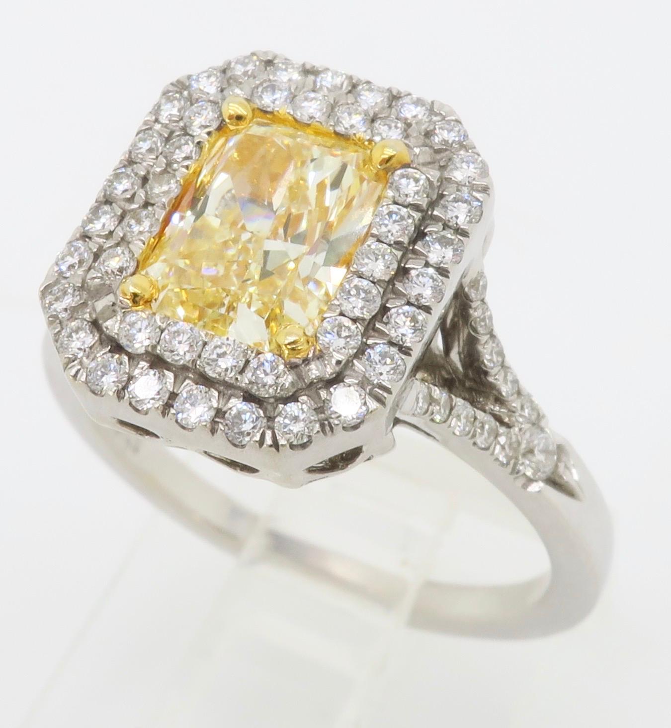 Double Halo Yellow Diamond Engagement Ring 1