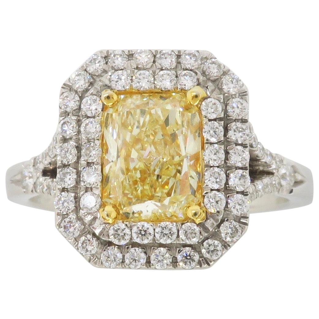 Double Halo Yellow Diamond Engagement Ring