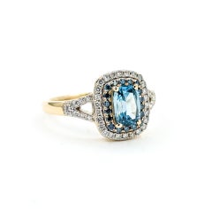 Double Halo Zircon & Diamond Ring in 14k Yellow Gold