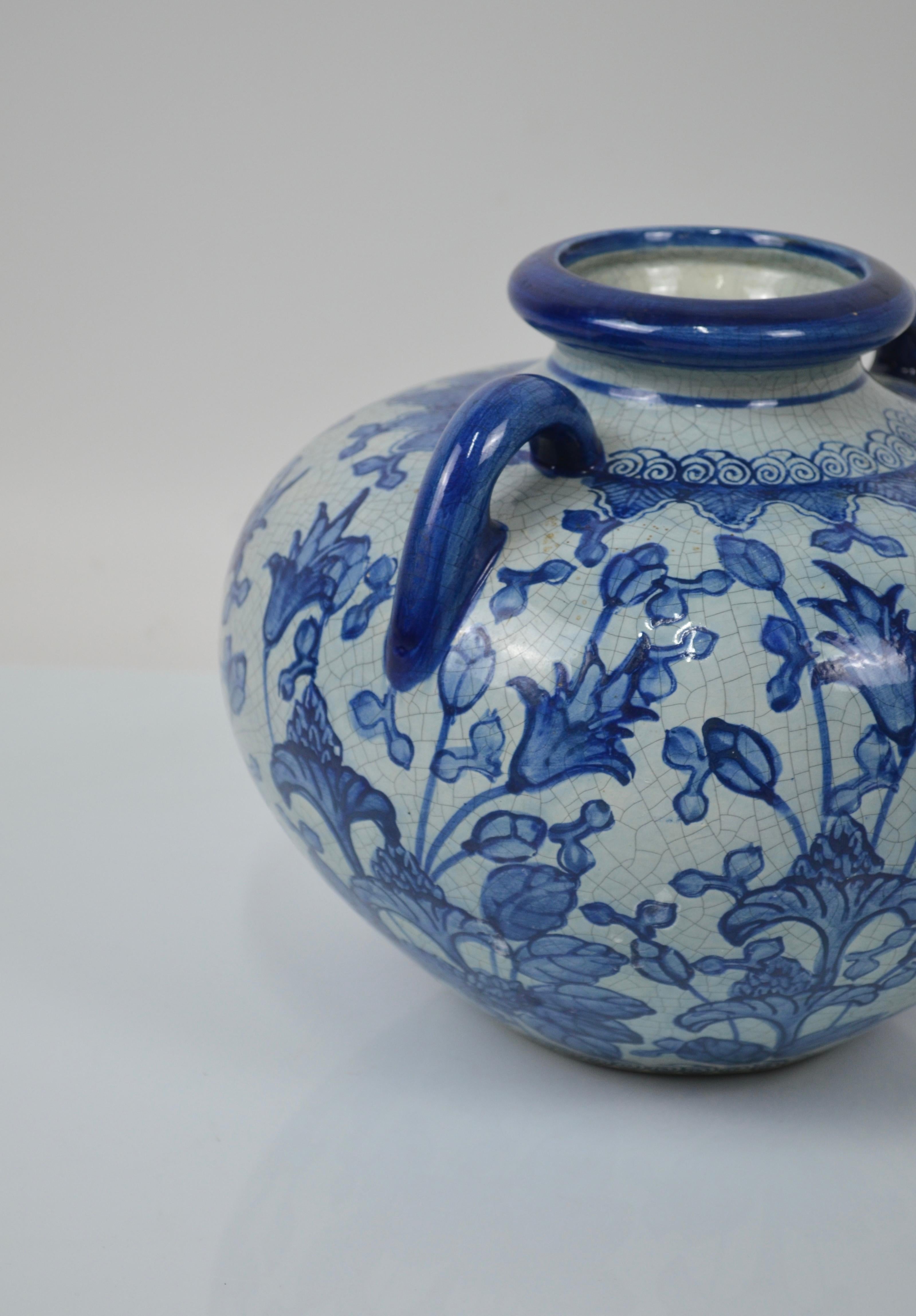 Romantic Double handle ceramic pot, Portugal, 60's