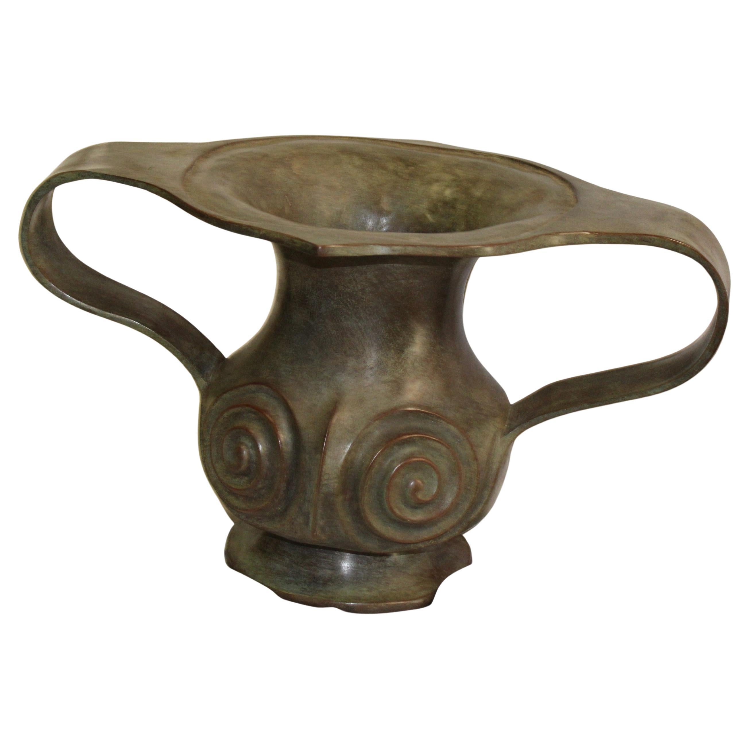 Double Handle Japanese Bronze Vase  After Edo Period