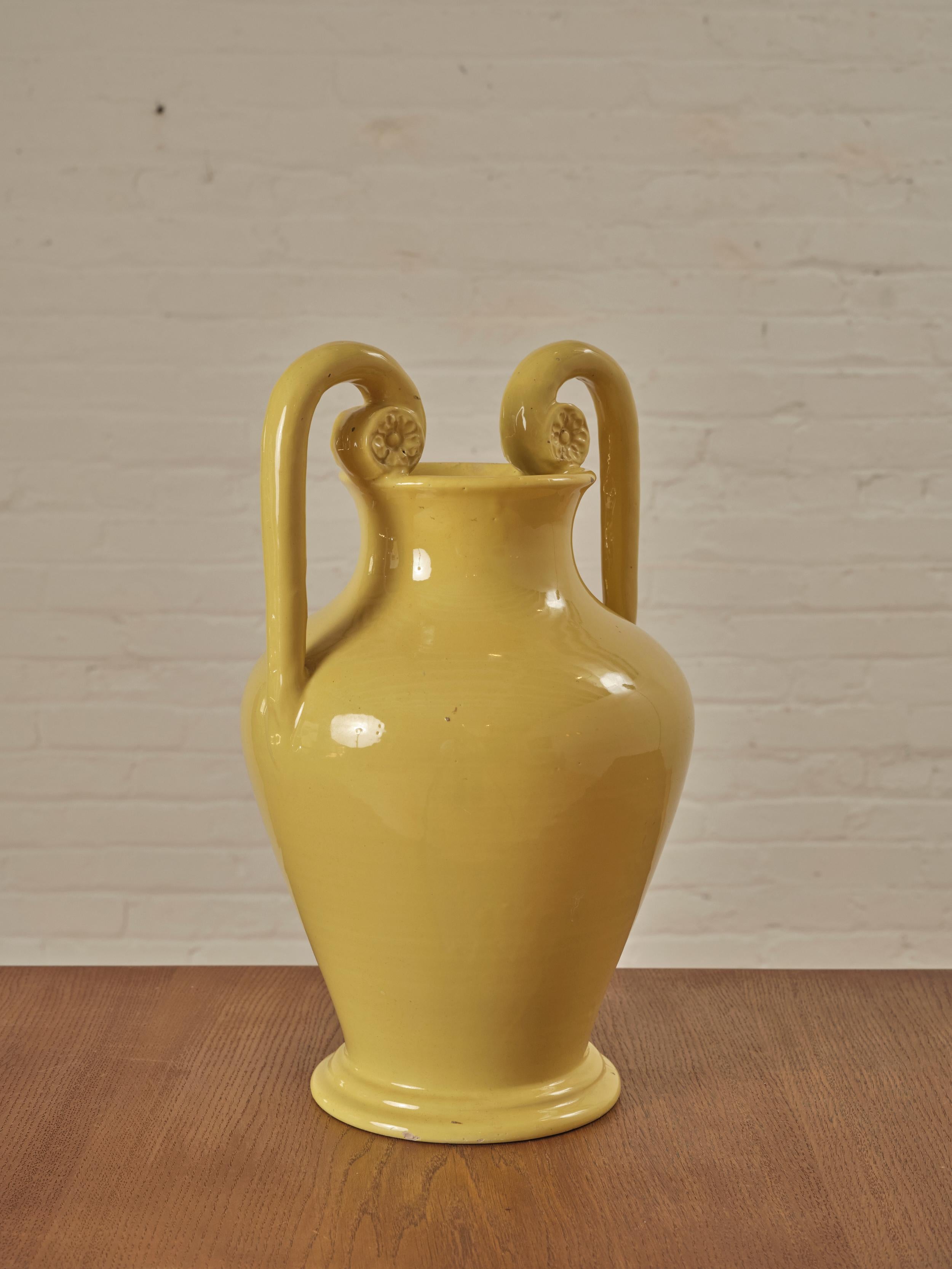 Mid-Century Modern Double Handle Large Italian Ceramic Vase For Sale