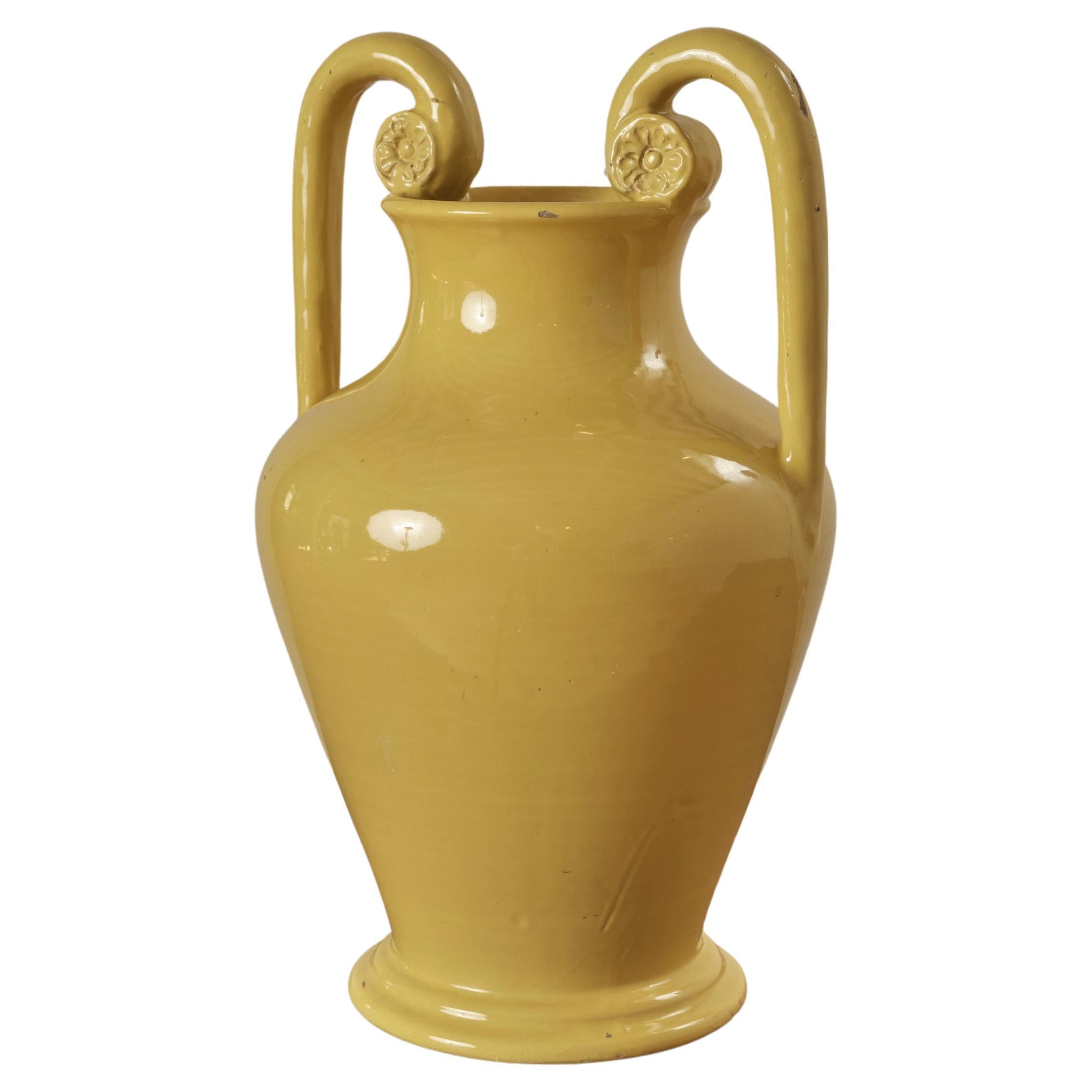 Double Handle Large Italian Ceramic Vase For Sale