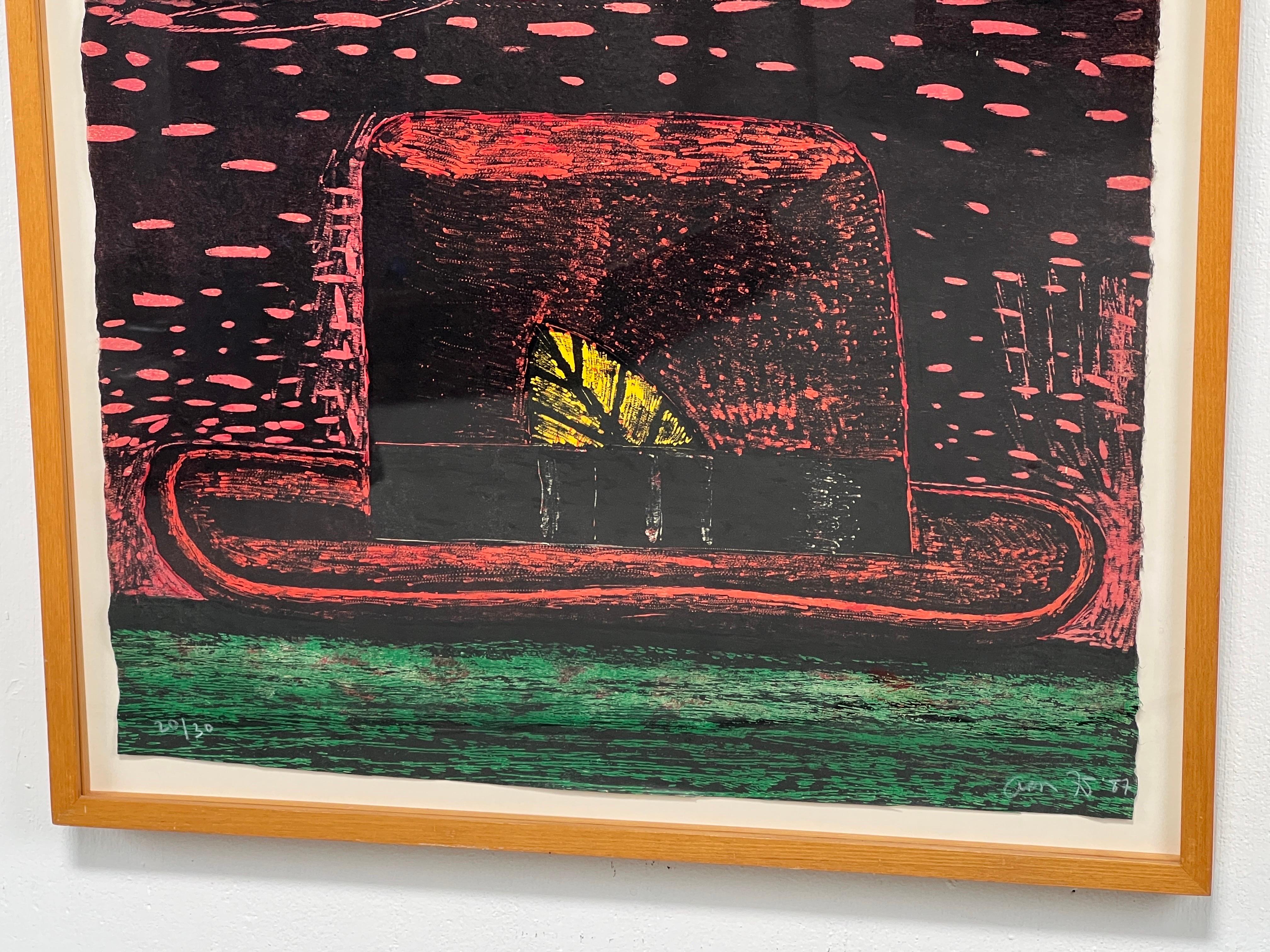 Late 20th Century 'Double Hats', Editioned Woodcut / Lithograph by Aaron Fink For Sale