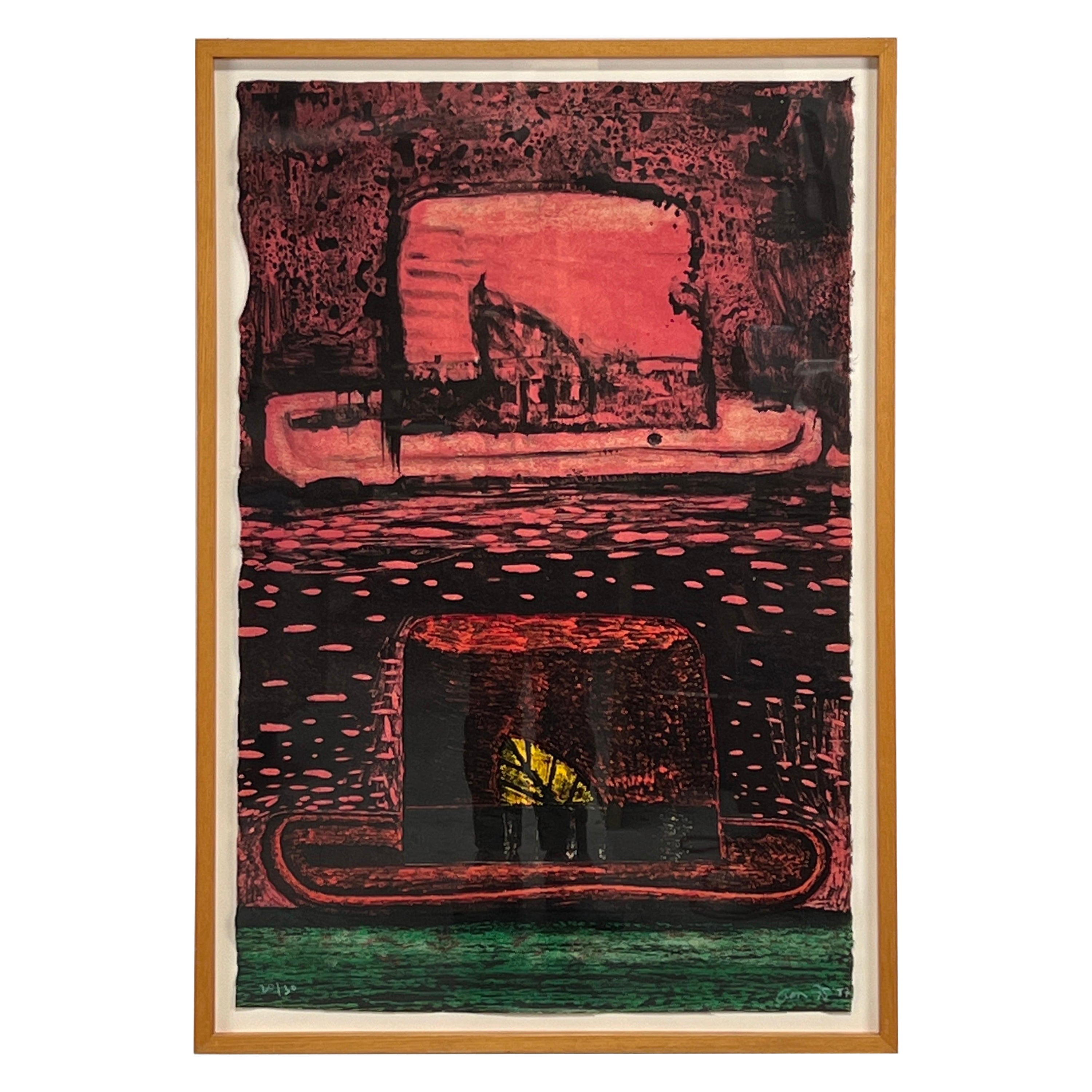 « Double Hats », gravure sur bois/lithographie éditée par Aaron Fink en vente