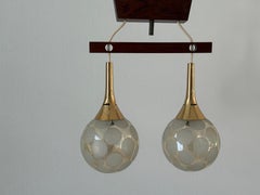Double Head Ball Glass and Metal Teak Base Pendant Lamp, 1960s, Germany