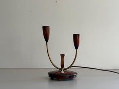 Double Head Wood and Brass Single Table Lamp, 1960s, Germany