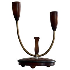 Double Head Wood and Brass Single Table Lamp, 1960s, Germany