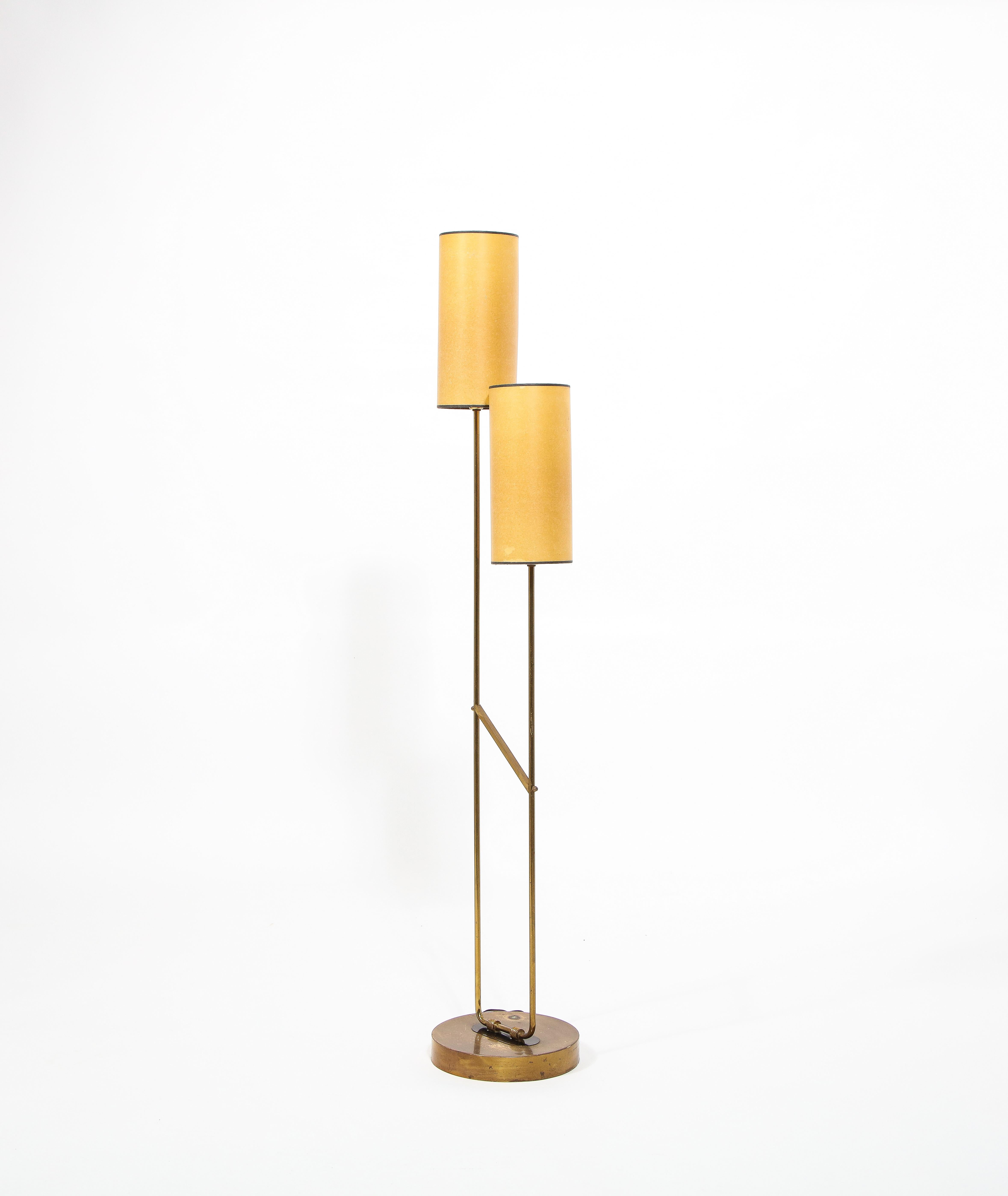 French Double Headed Brass Floor Lamp, France 1960's  For Sale