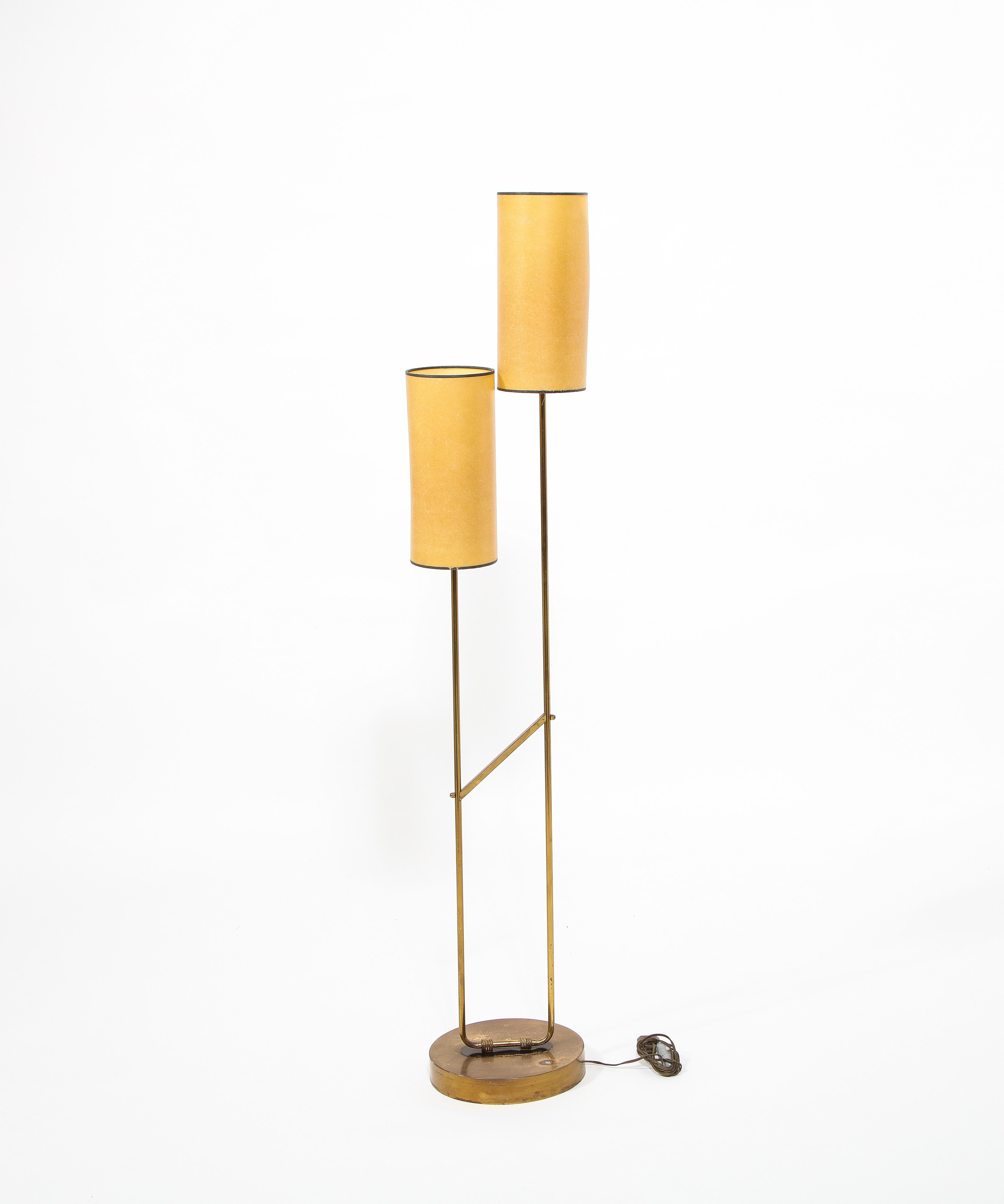 Double Headed Brass Floor Lamp, France 1960's  For Sale 1