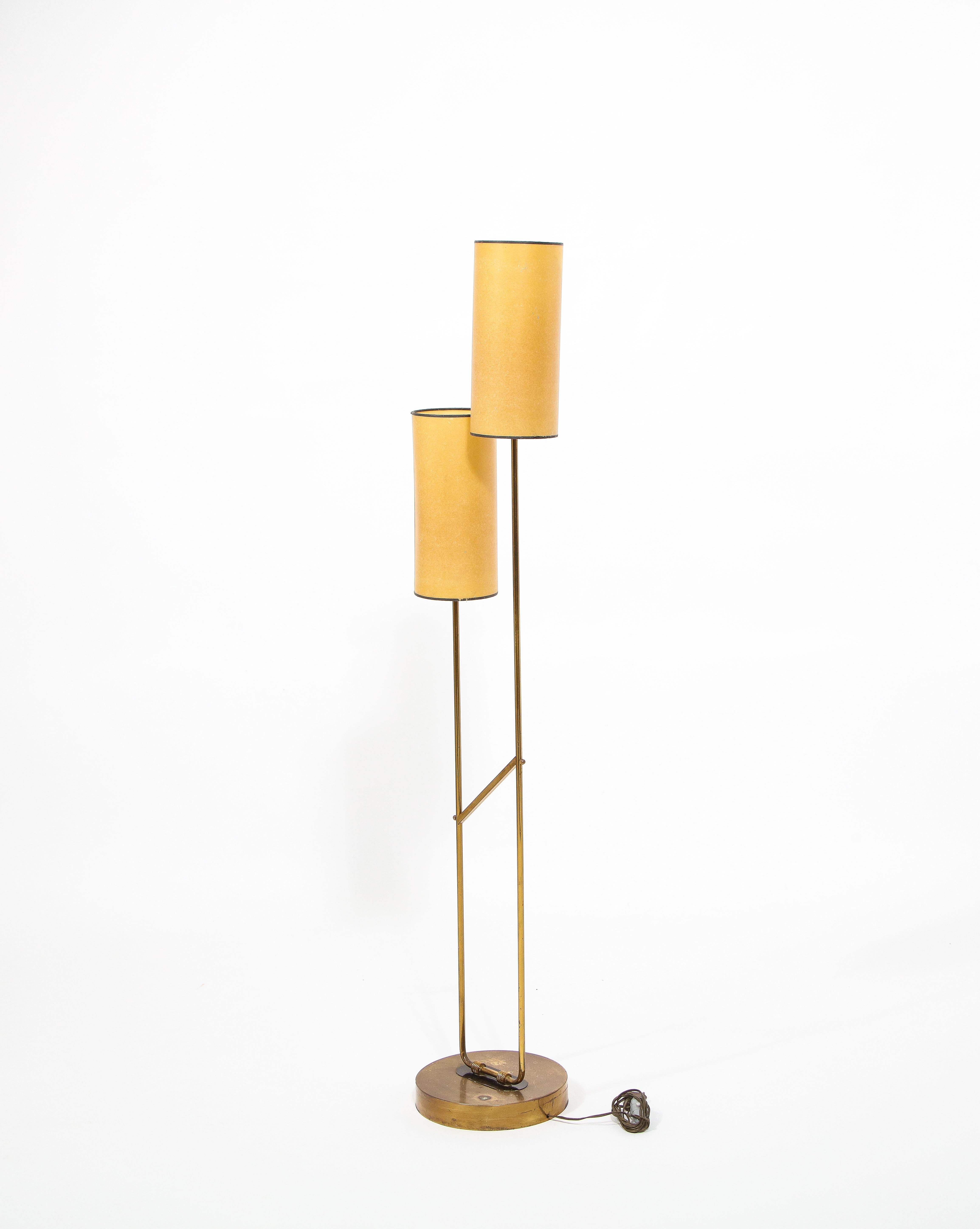 Double Headed Brass Floor Lamp, France 1960's  For Sale 2