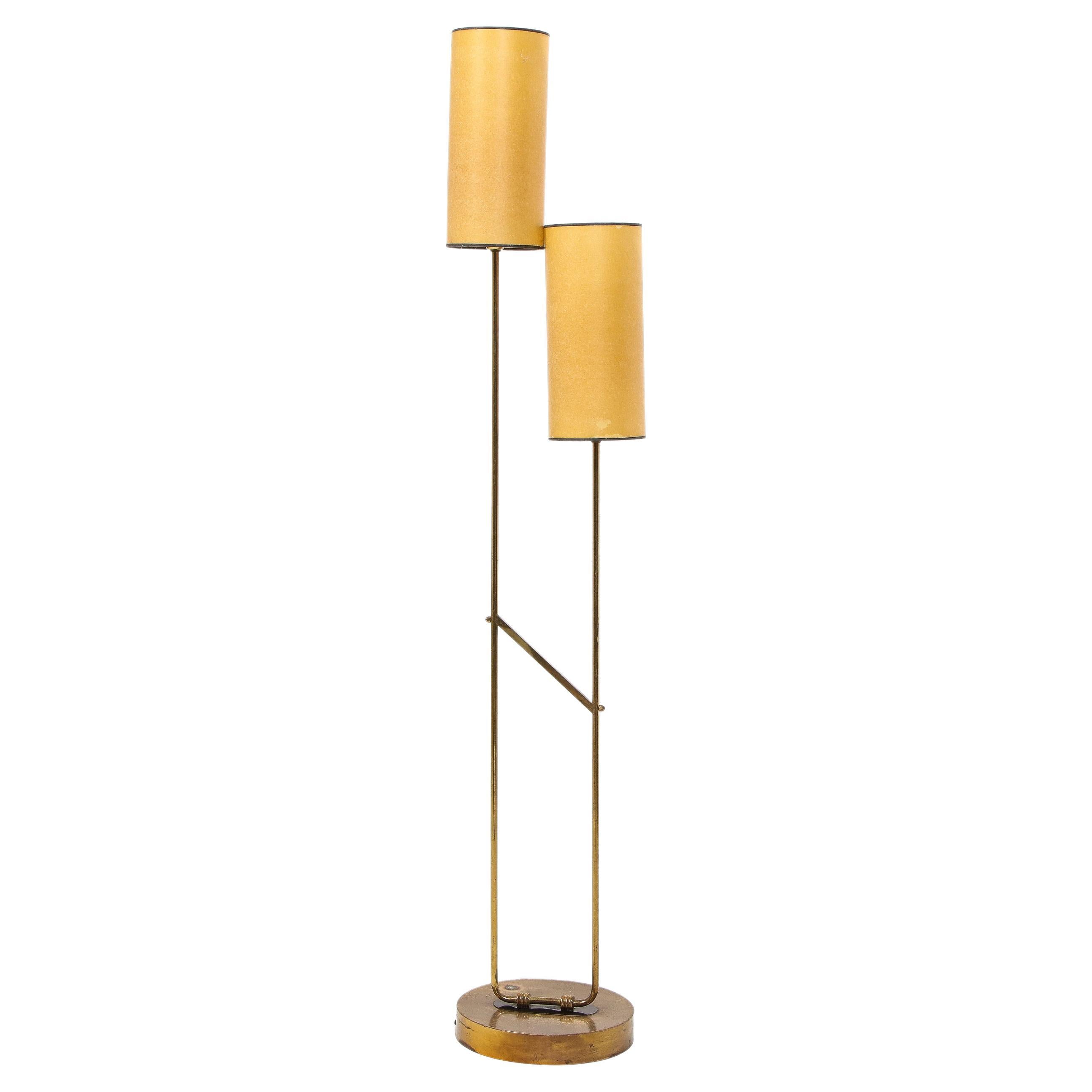 Double Headed Brass Floor Lamp, France 1960's  For Sale