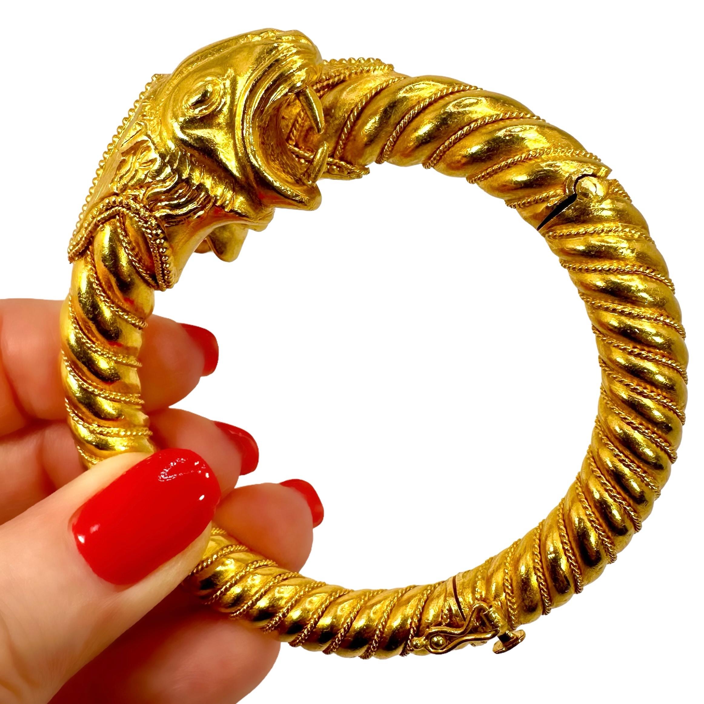 Double Headed Mythical Creature Bypass Cuff Bracelet in 22K Gold by Lalaounis  For Sale 10