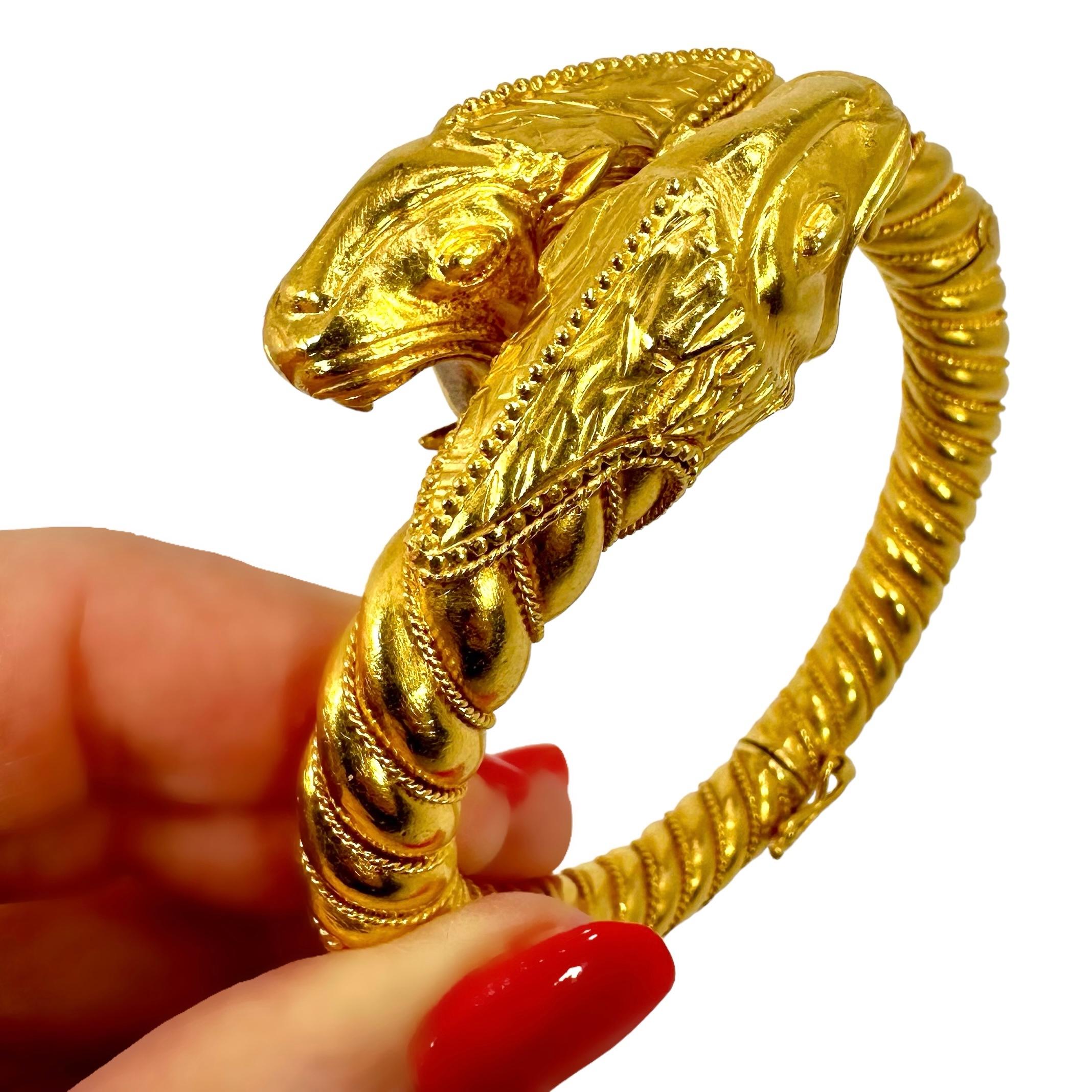 Double Headed Mythical Creature Bypass Cuff Bracelet in 22K Gold by Lalaounis  For Sale 11