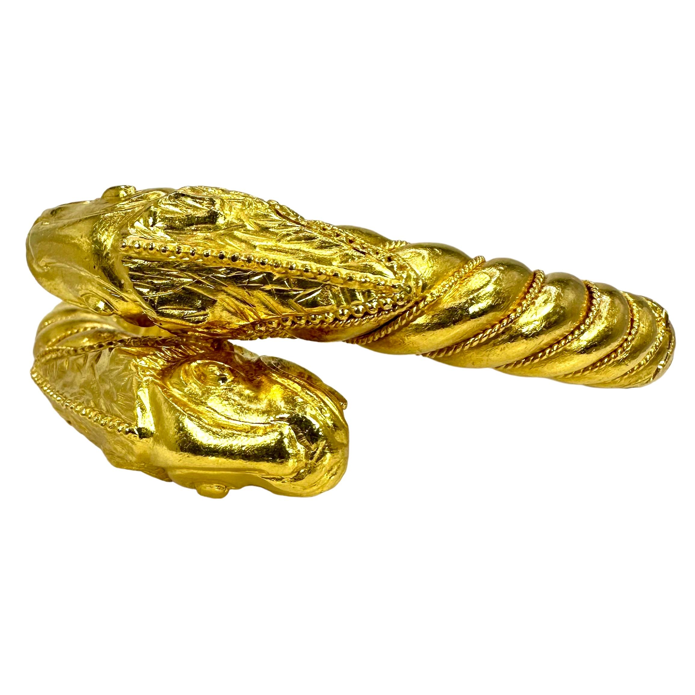 Classical Greek Double Headed Mythical Creature Bypass Cuff Bracelet in 22K Gold by Lalaounis  For Sale