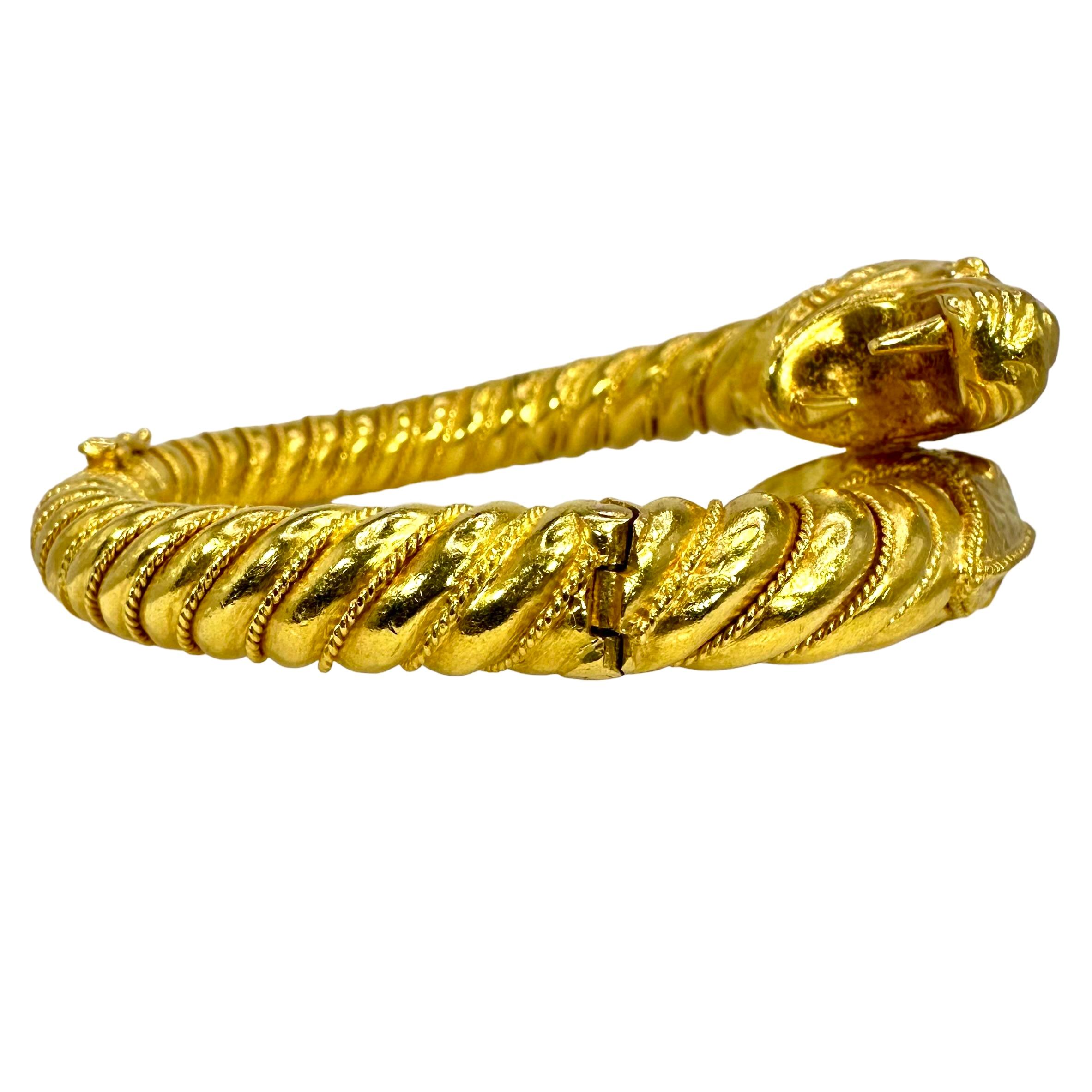 Double Headed Mythical Creature Bypass Cuff Bracelet in 22K Gold by Lalaounis  For Sale 3