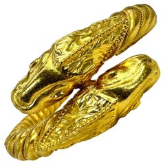 Double Headed Mythical Creature Bypass Cuff Bracelet in 22K Gold by Lalaounis 
