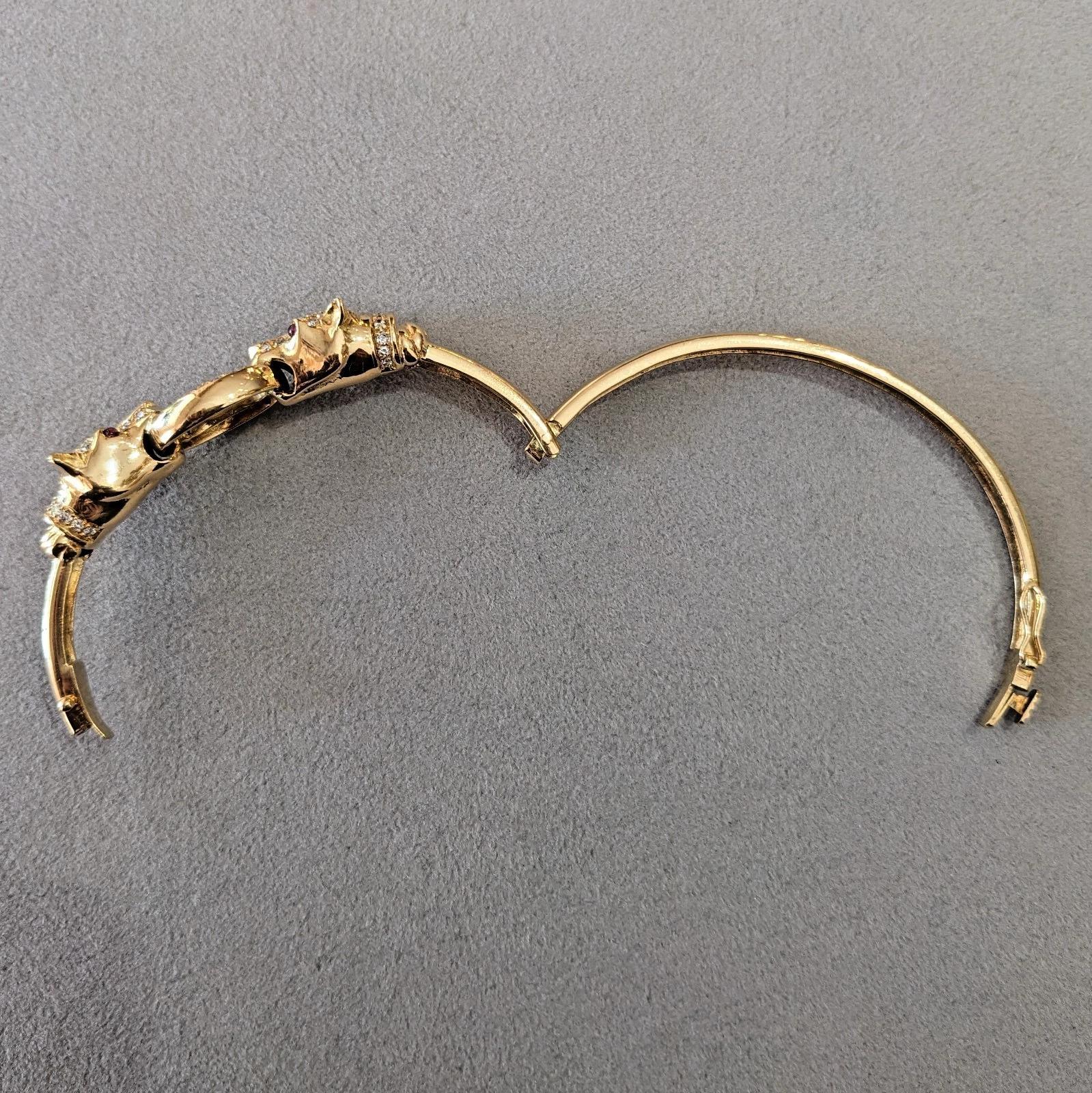 Bracelet panthère à deux têtes avec diamants en or jaune 18k Excellent état - En vente à La Jolla, CA
