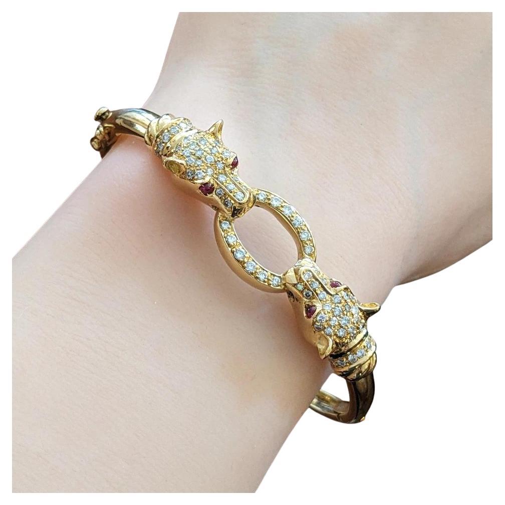 Doppelköpfiger Panther Armreif mit Diamanten aus 18k Gelbgold