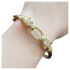 Double Headed Panther Bangle Bracelet with Diamonds in 18k Yellow Gold