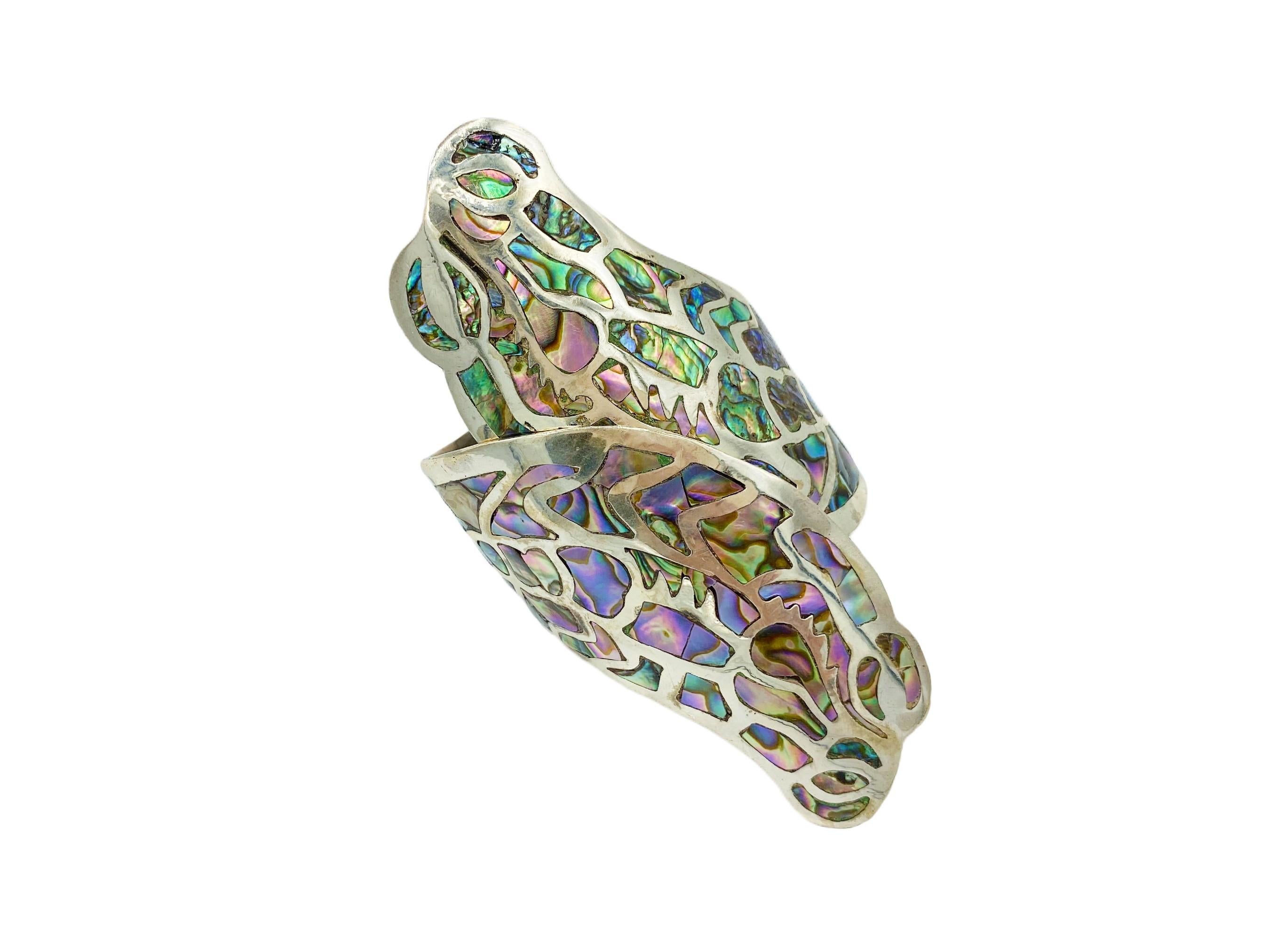 Double-Headed Schlange Sterlingsilber Abalone Taxco Mexiko Klapparmband mit Schlange (Kunsthandwerker*in)