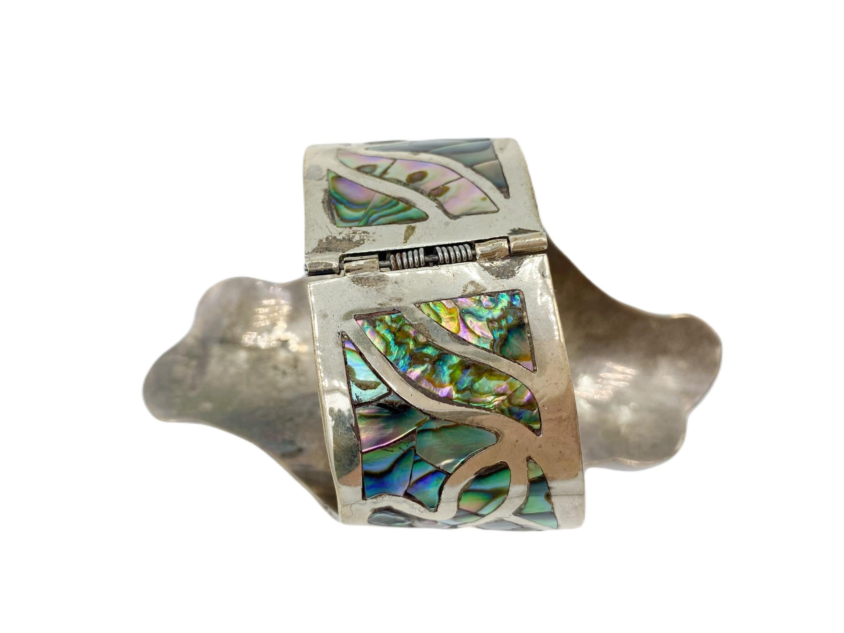 Double-Headed Schlange Sterlingsilber Abalone Taxco Mexiko Klapparmband mit Schlange 2
