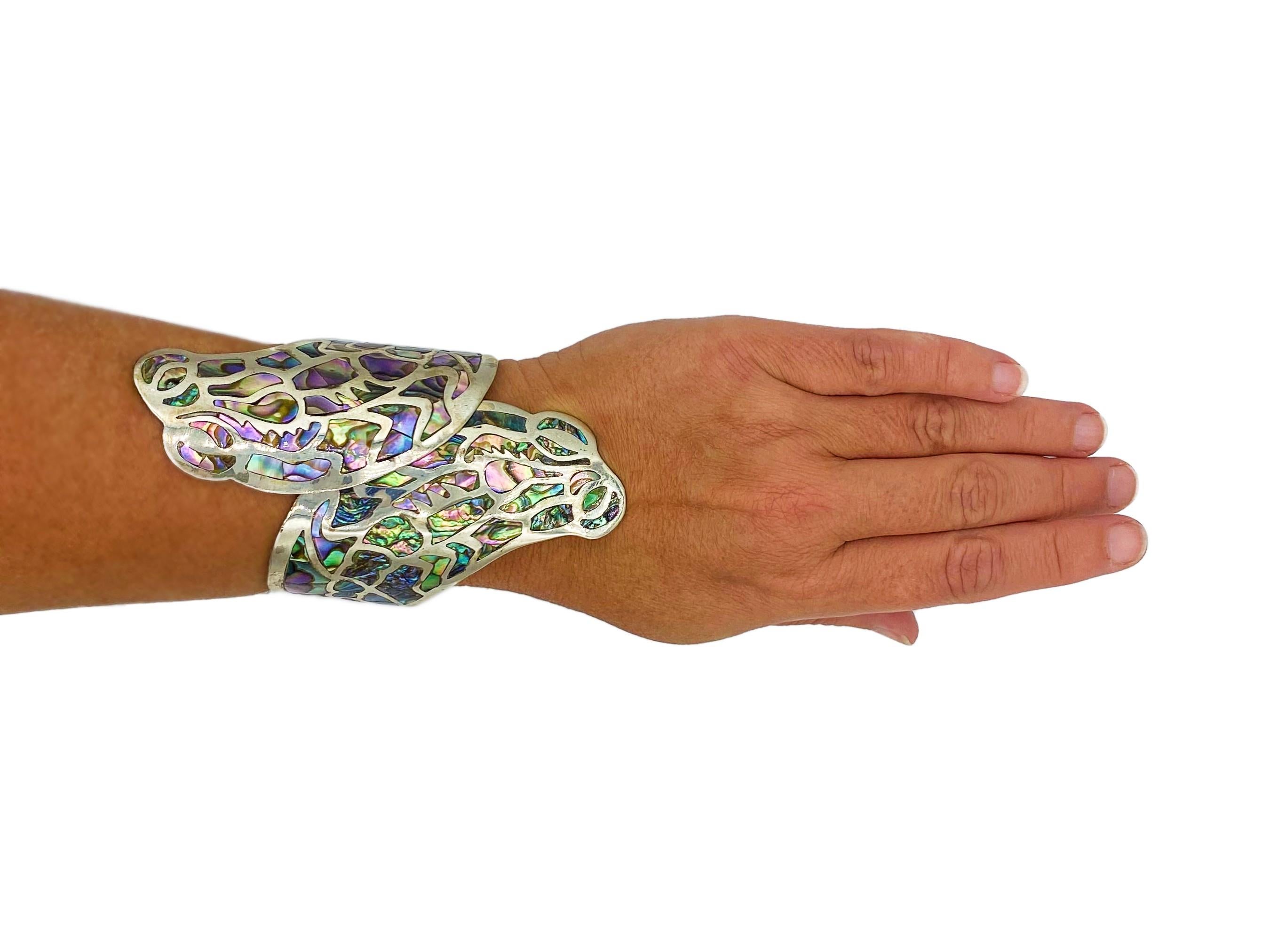 Double-Headed Schlange Sterlingsilber Abalone Taxco Mexiko Klapparmband mit Schlange 1