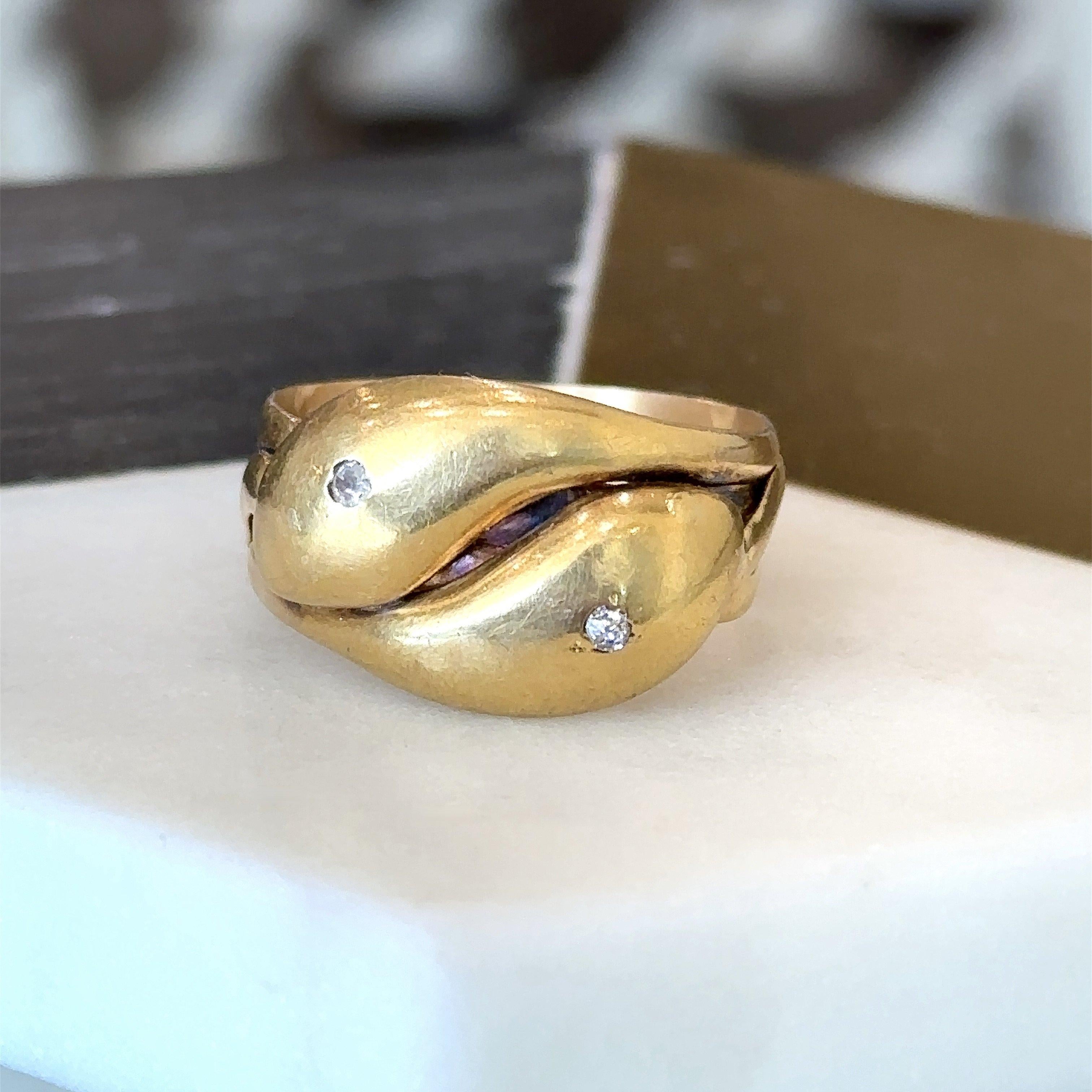 Double Headed Snake Diamond 18KT Gold Antique Ring From London For Sale 6