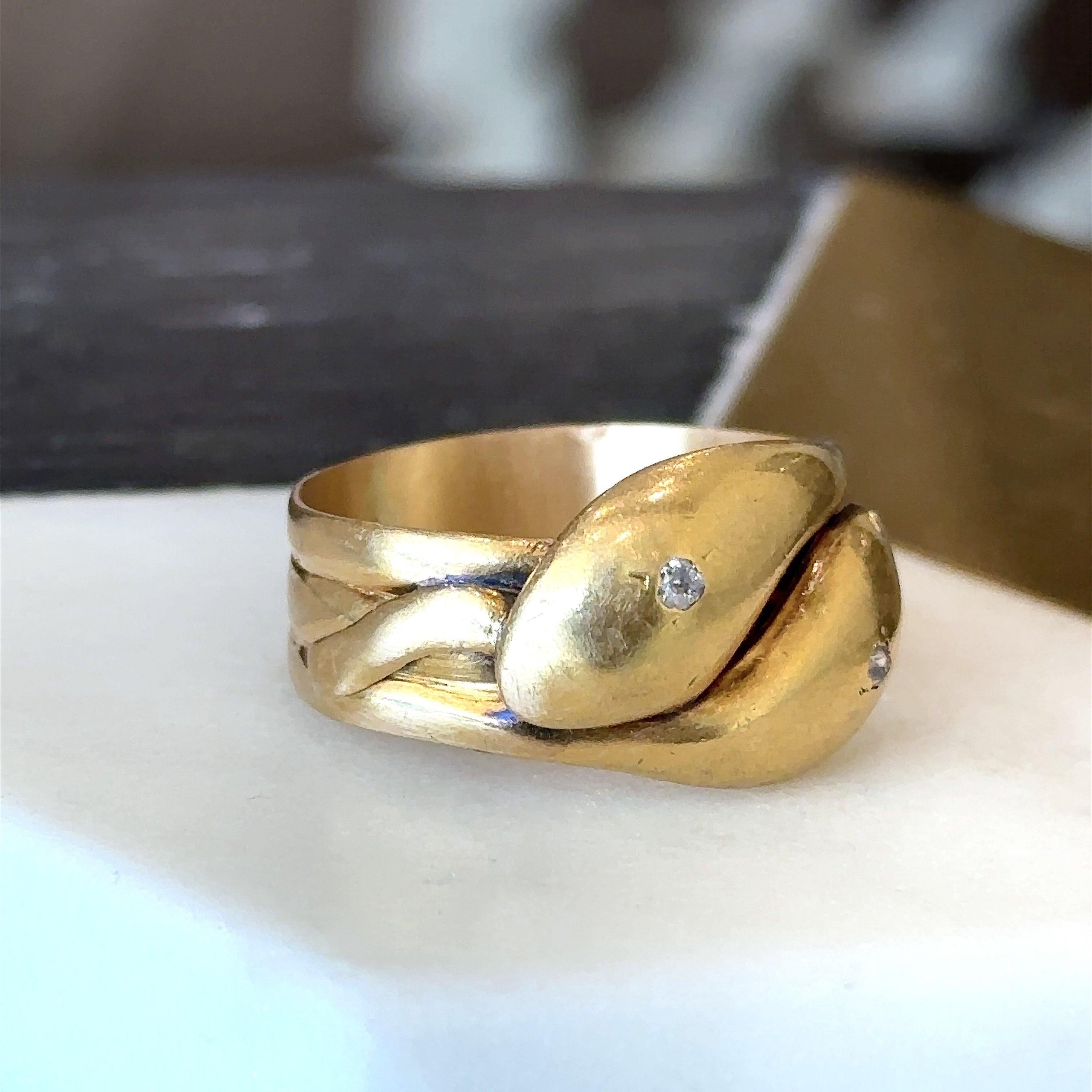 Double Headed Snake Diamond 18KT Gold Antique Ring From London For Sale 7