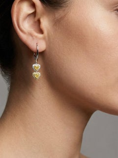 Yellow Diamond Heart 18K White Gold Drop Earrings