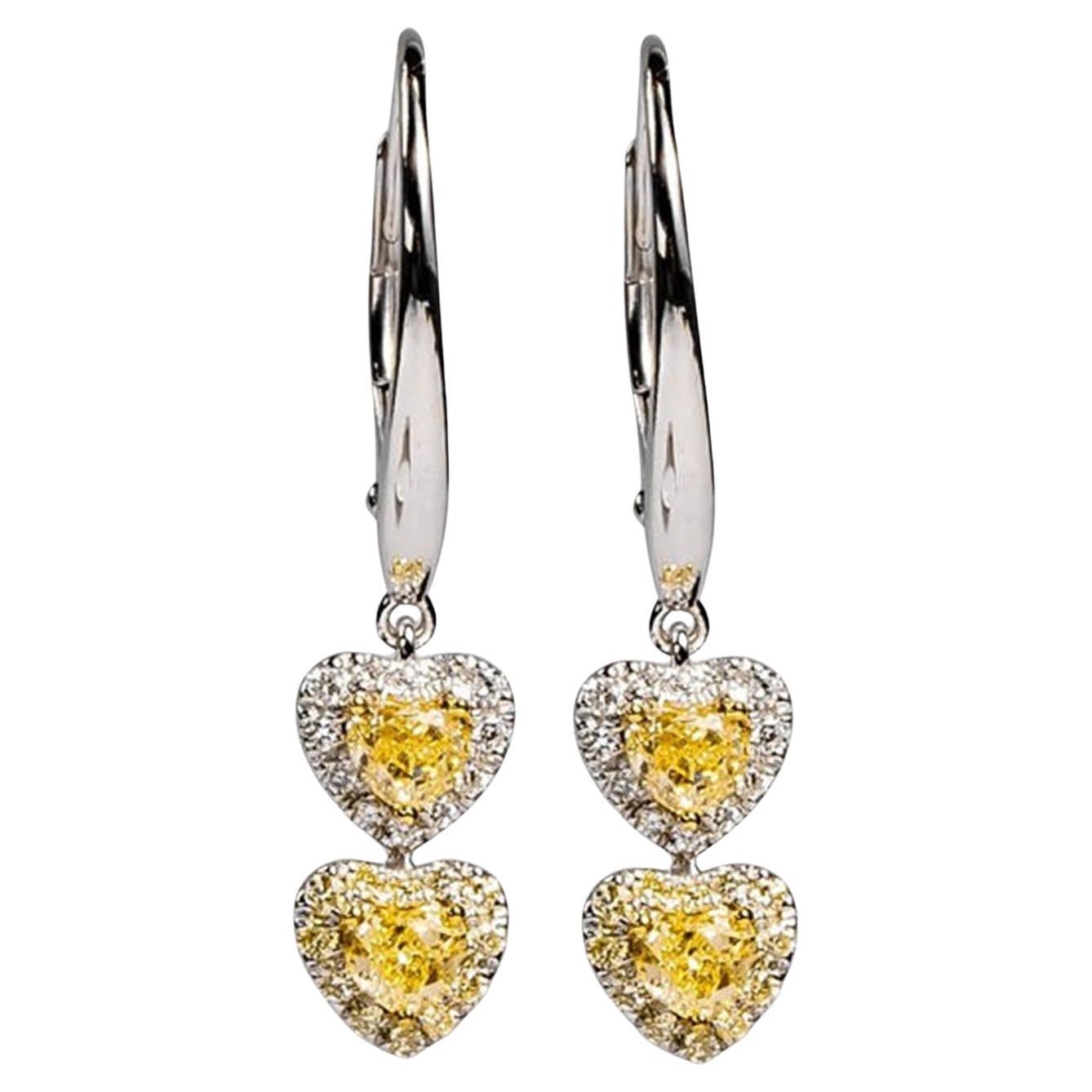 Double Heart 18K White Gold Drop Earrings For Sale