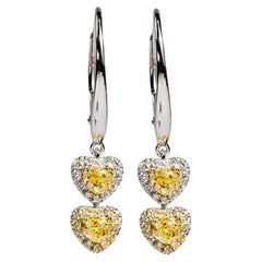Double Heart 18K White Gold Drop Earrings