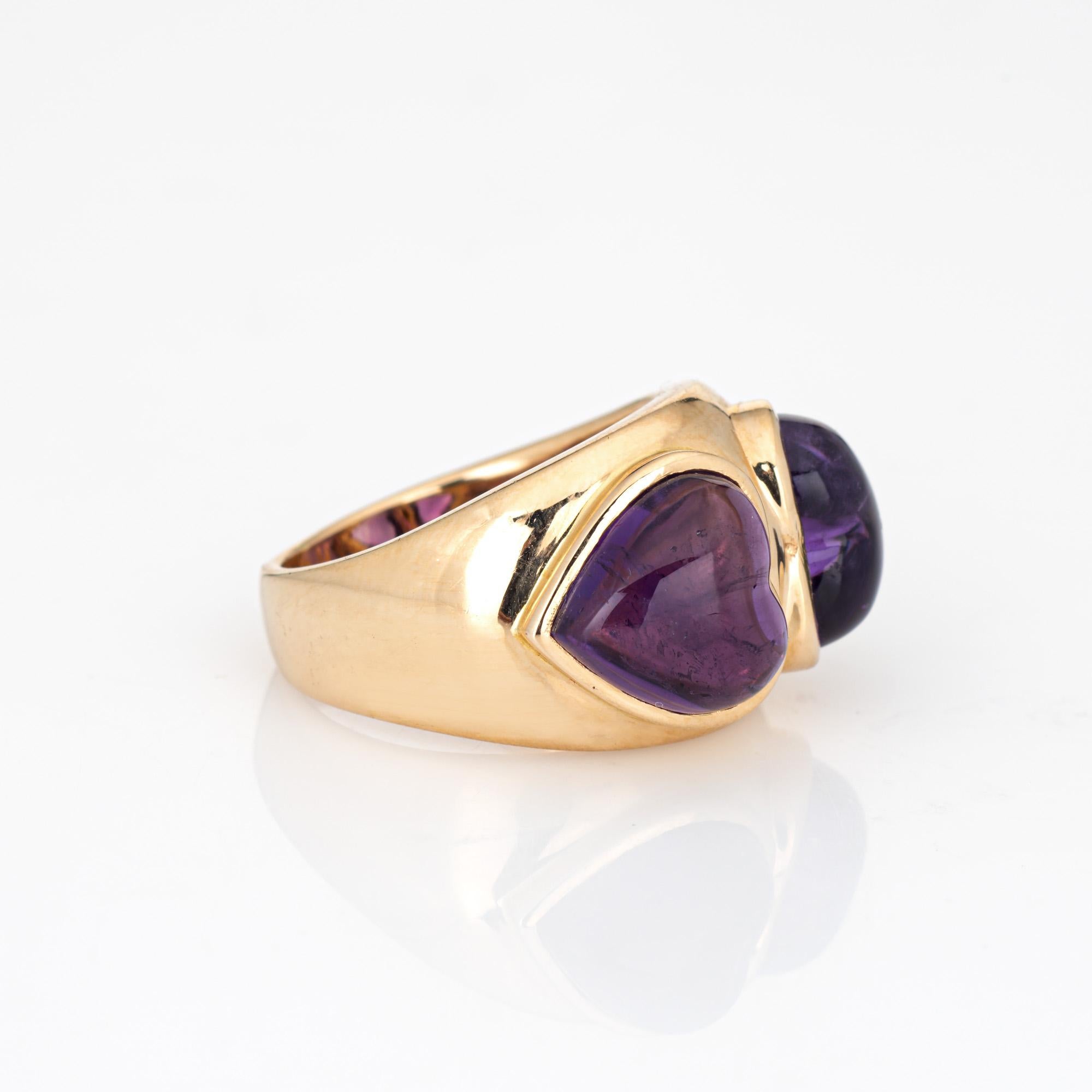 Modern Double Heart Amethyst Ring Vintage 14k Yellow Gold Band Sz 5 Estate Jewelry