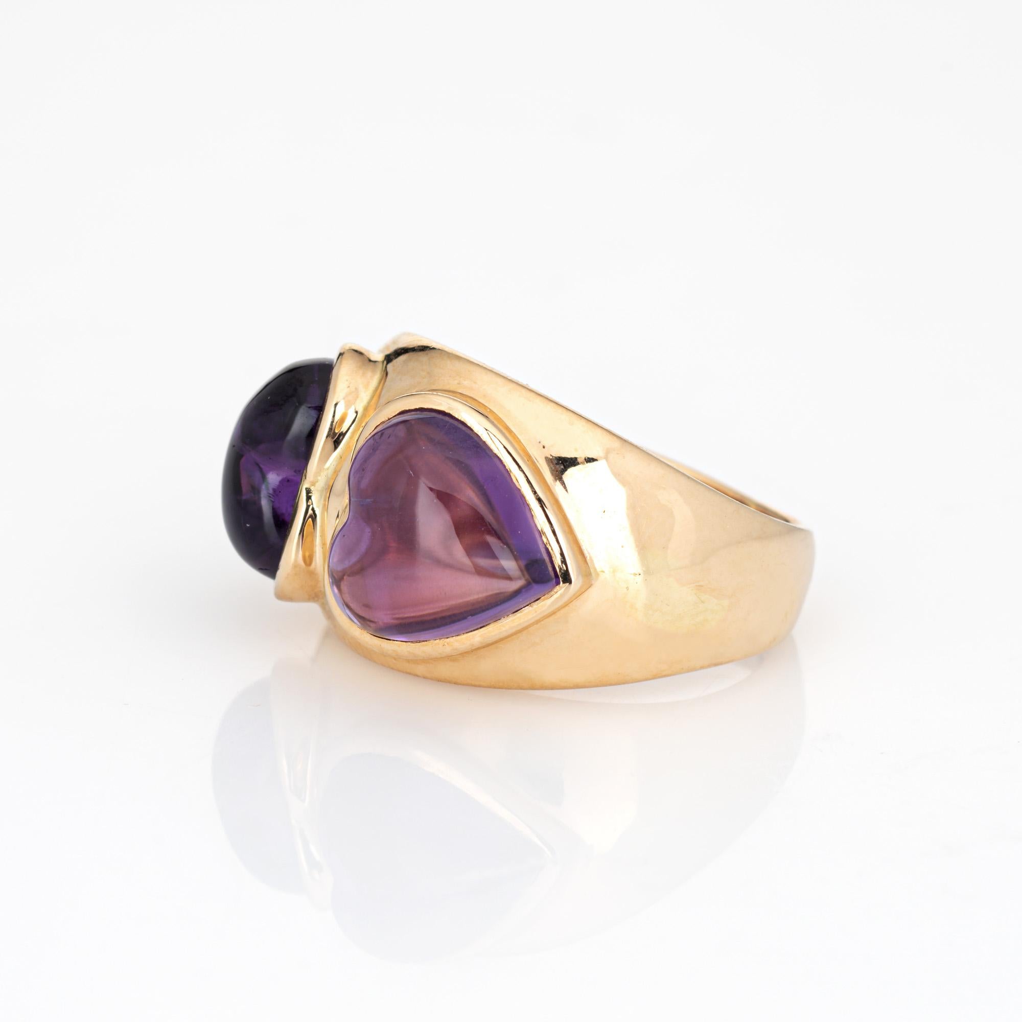 Heart Cut Double Heart Amethyst Ring Vintage 14k Yellow Gold Band Sz 5 Estate Jewelry
