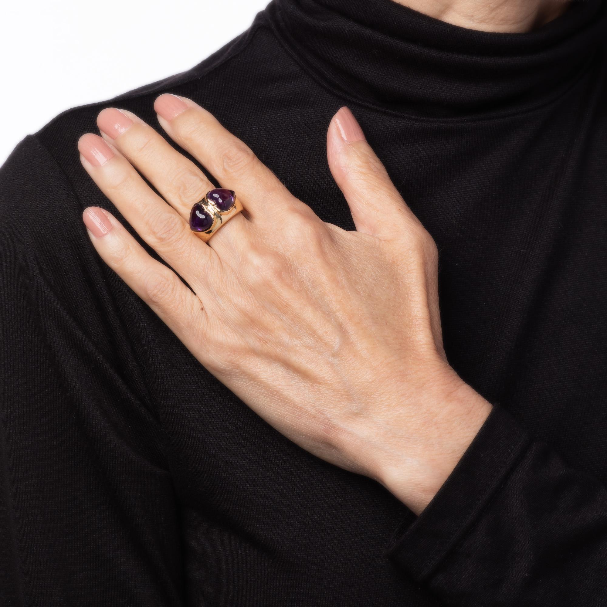 Women's Double Heart Amethyst Ring Vintage 14k Yellow Gold Band Sz 5 Estate Jewelry
