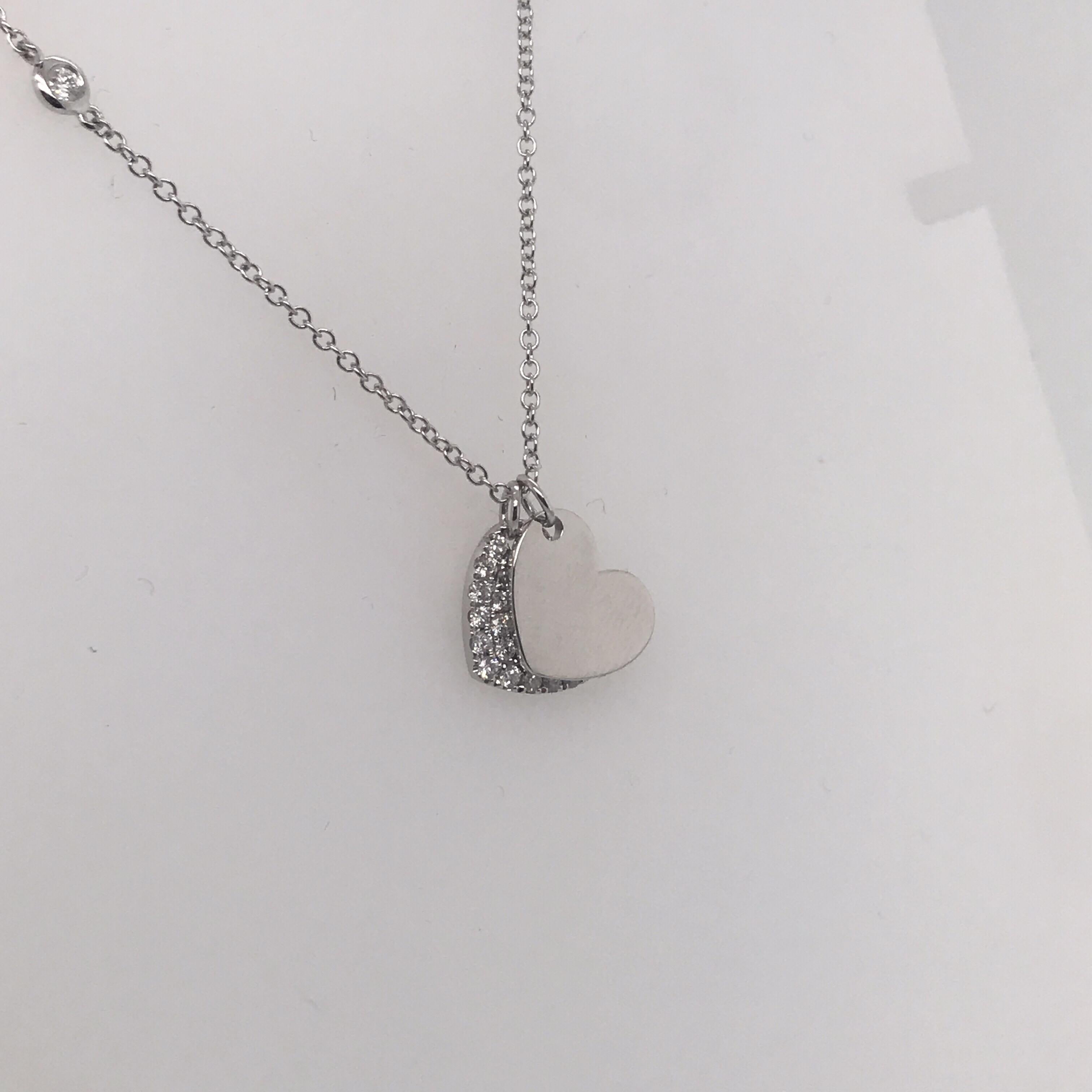 Contemporary Double Heart Diamond Pendant Necklace 0.52 Carat 18 Karat White Gold
