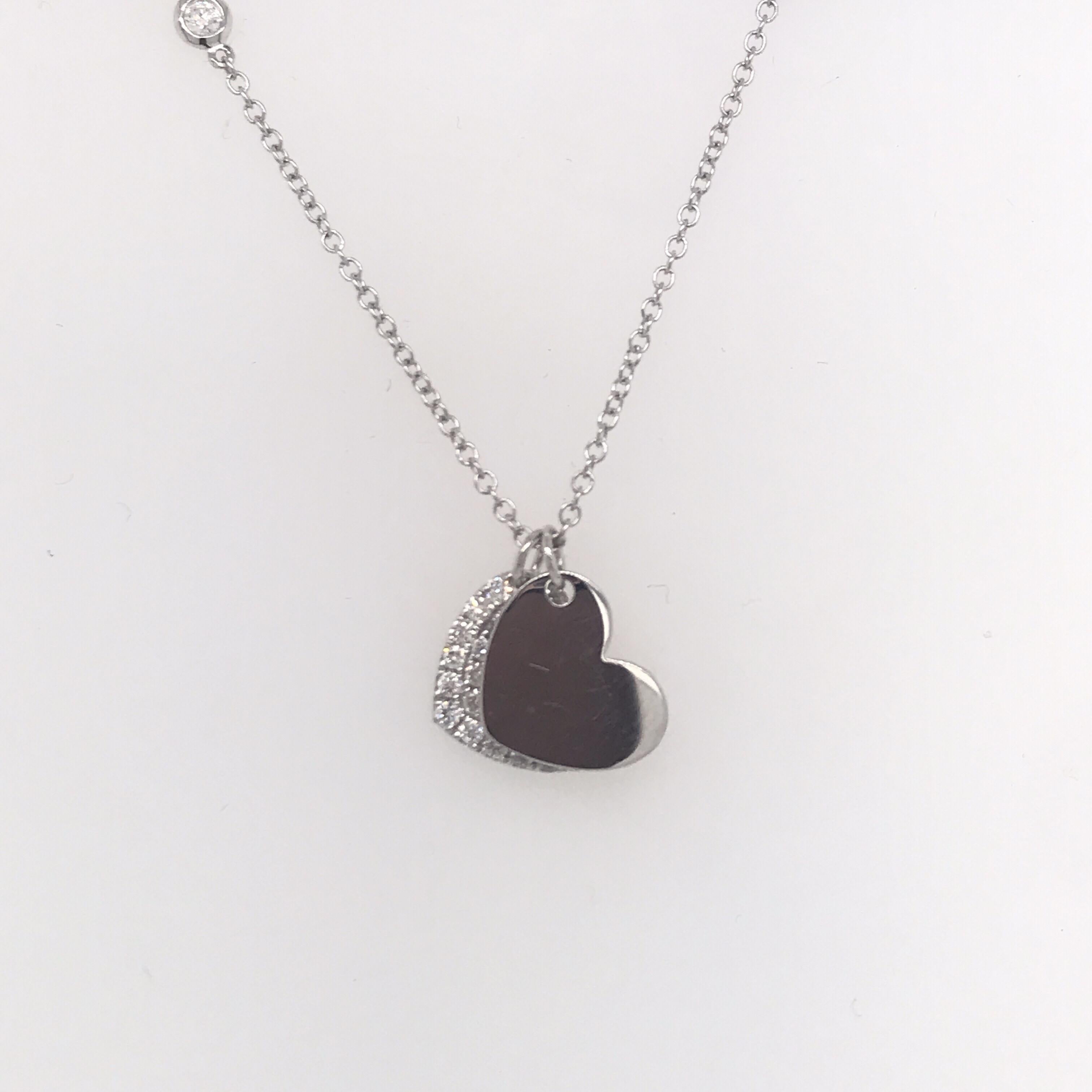 Round Cut Double Heart Diamond Pendant Necklace 0.52 Carat 18 Karat White Gold