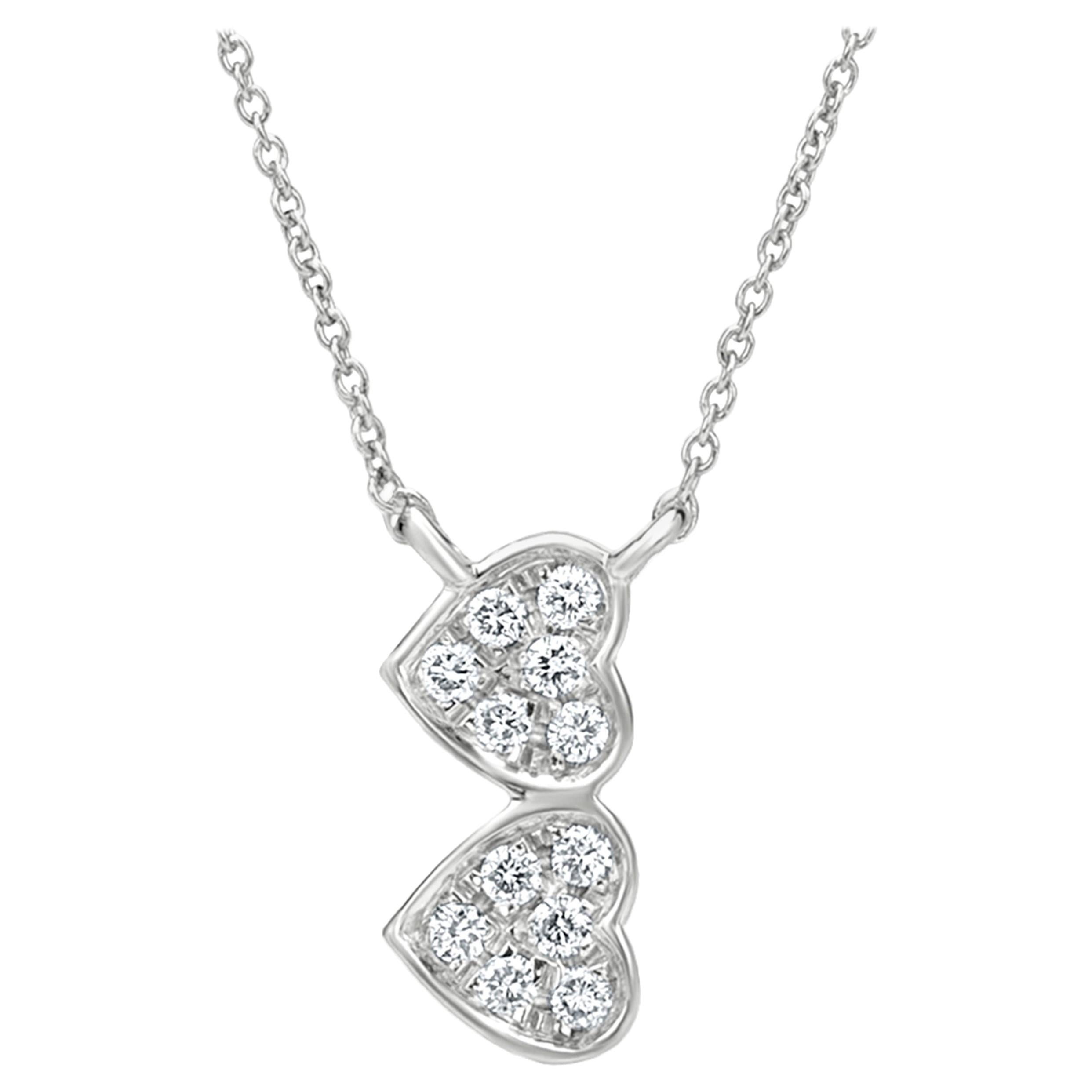 Luxle Double Heart Diamond Pendant Necklace in 18k White Gold