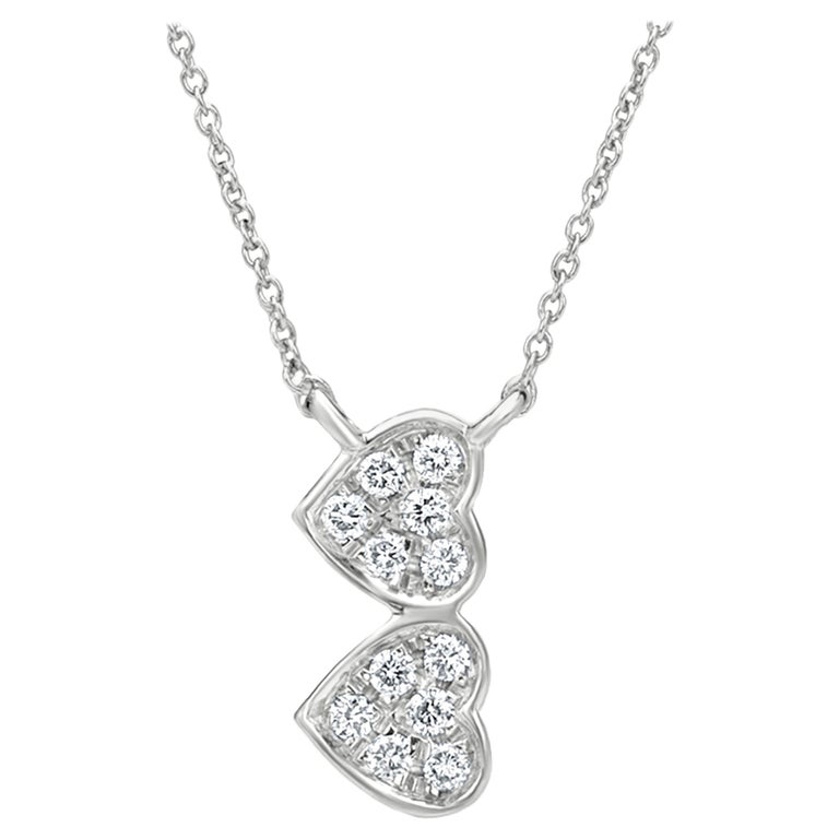 Luxle Double Heart Diamond Pendant Necklace in 18k White Gold For Sale