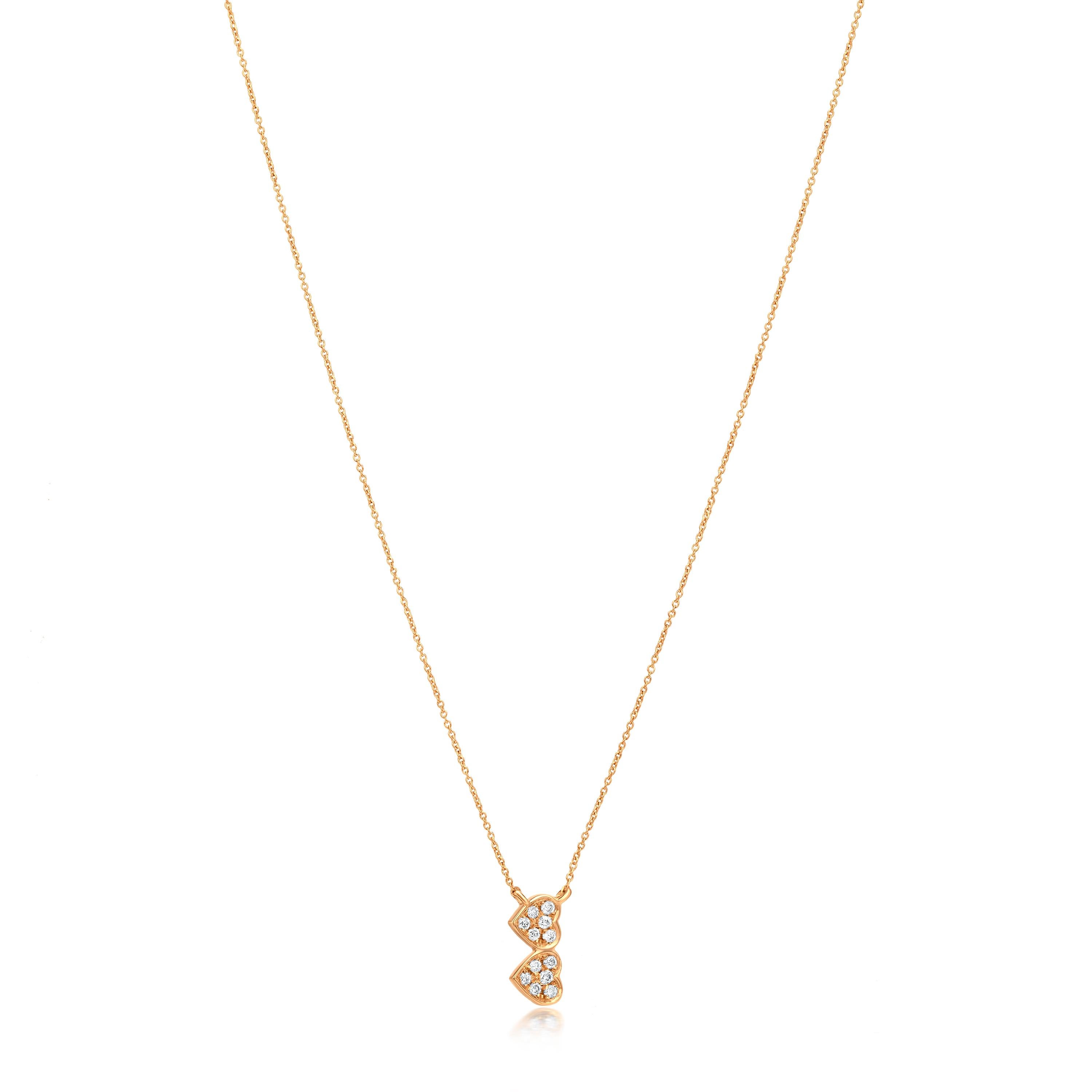 Contemporary Luxle Double Heart Diamond Pendant Necklace in 18k Yellow Gold